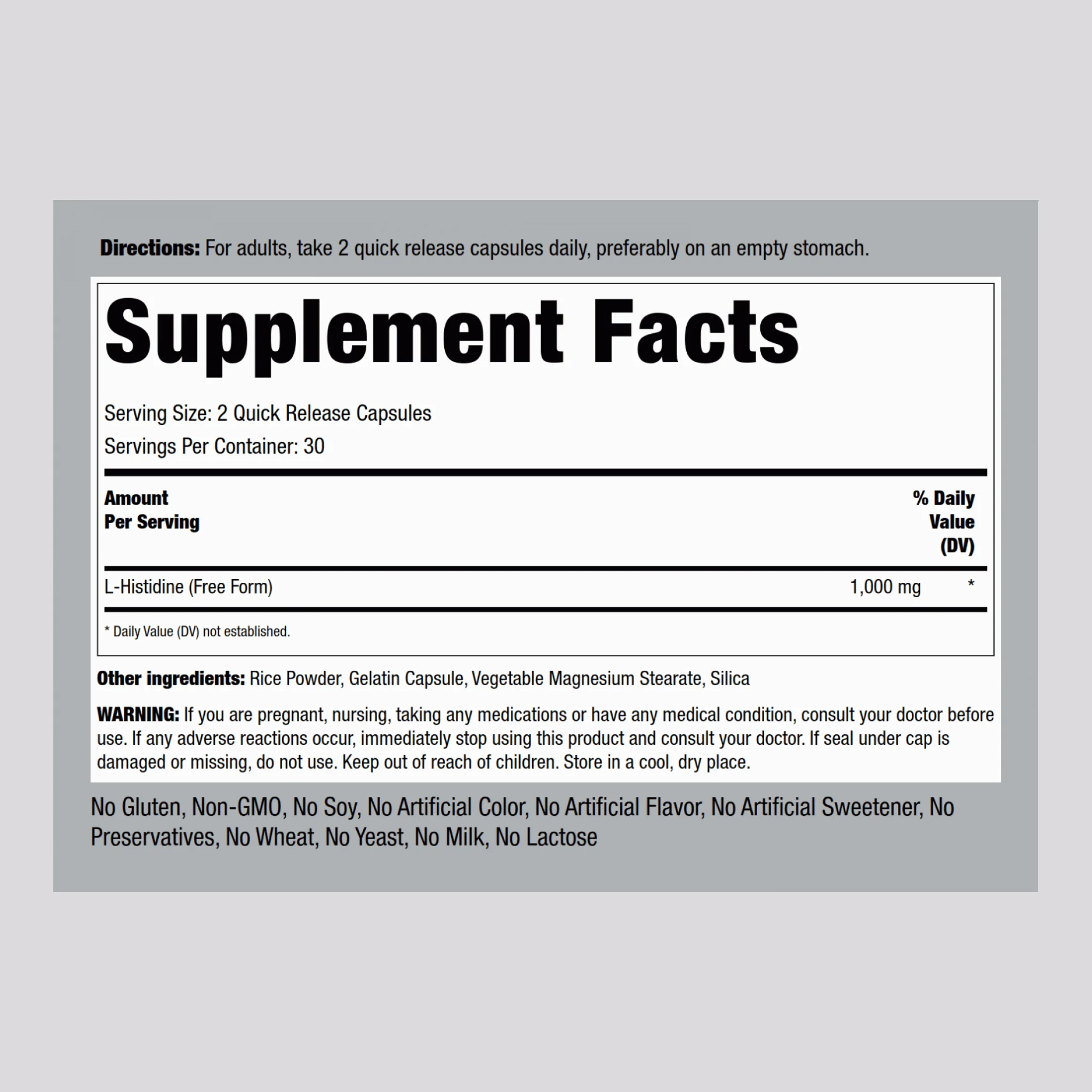 L-Histidine, 1000 mg (per serving), 60 Quick Release Capsules - Image 4