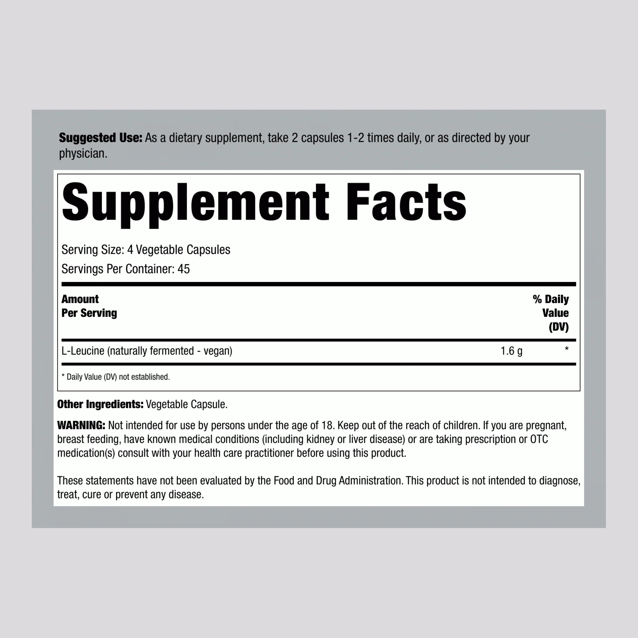 L-Leucine, 400 mg, 180 Veggie Capsules - Image 2