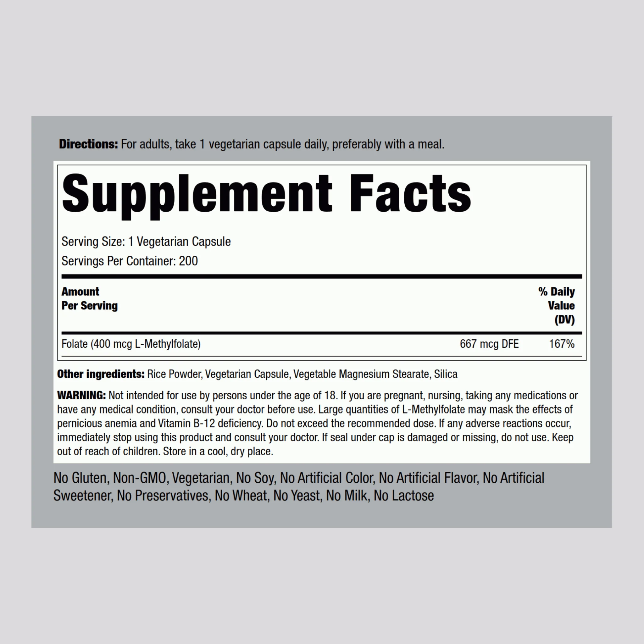 L-Methylfolate, 400 mcg, 130 Vegetarian Capsules - Image 4