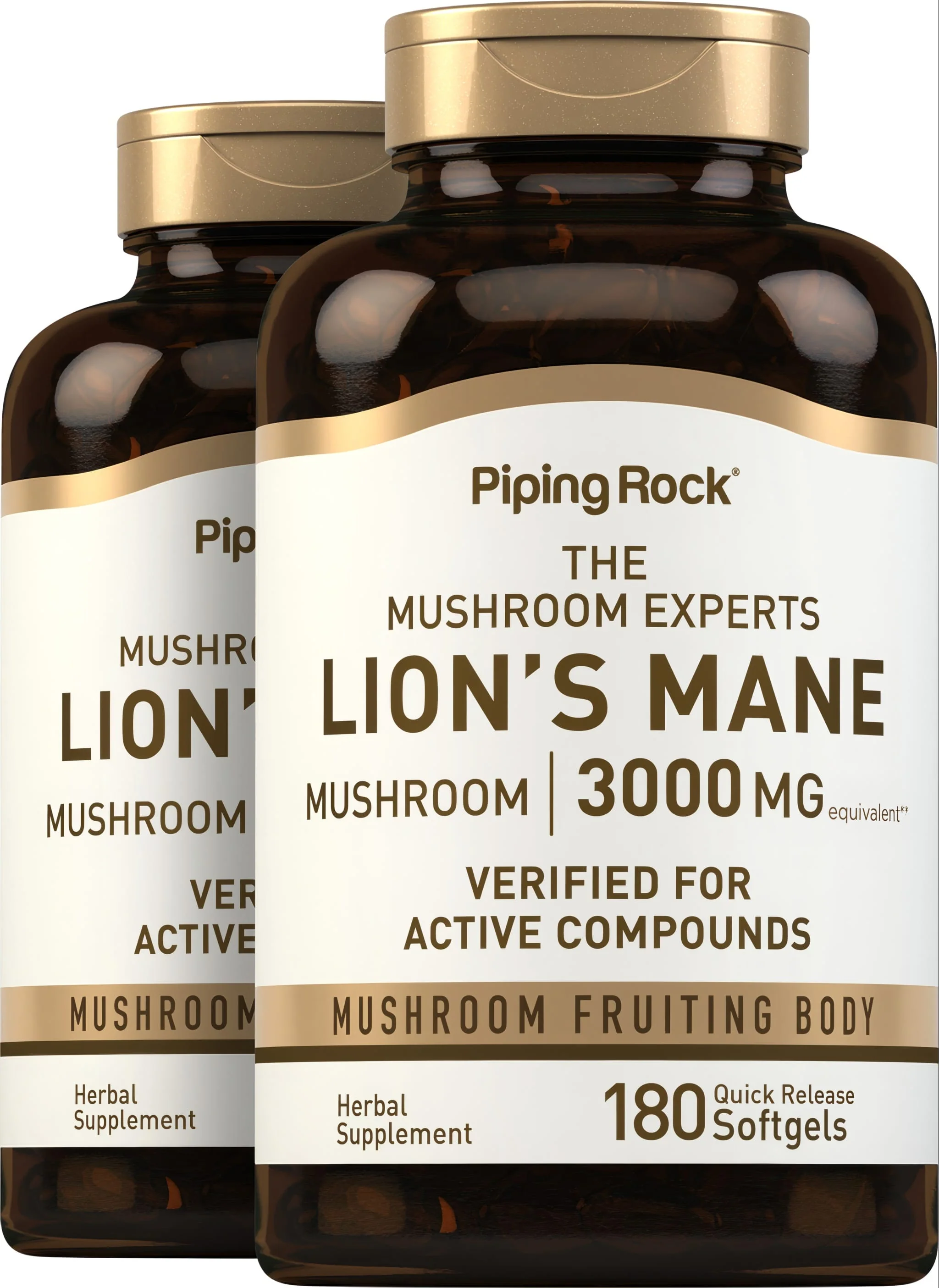 Lion's Mane Mushroom, 3000 mg (per serving), 180 Quick Release Softgels, 2  Bottles