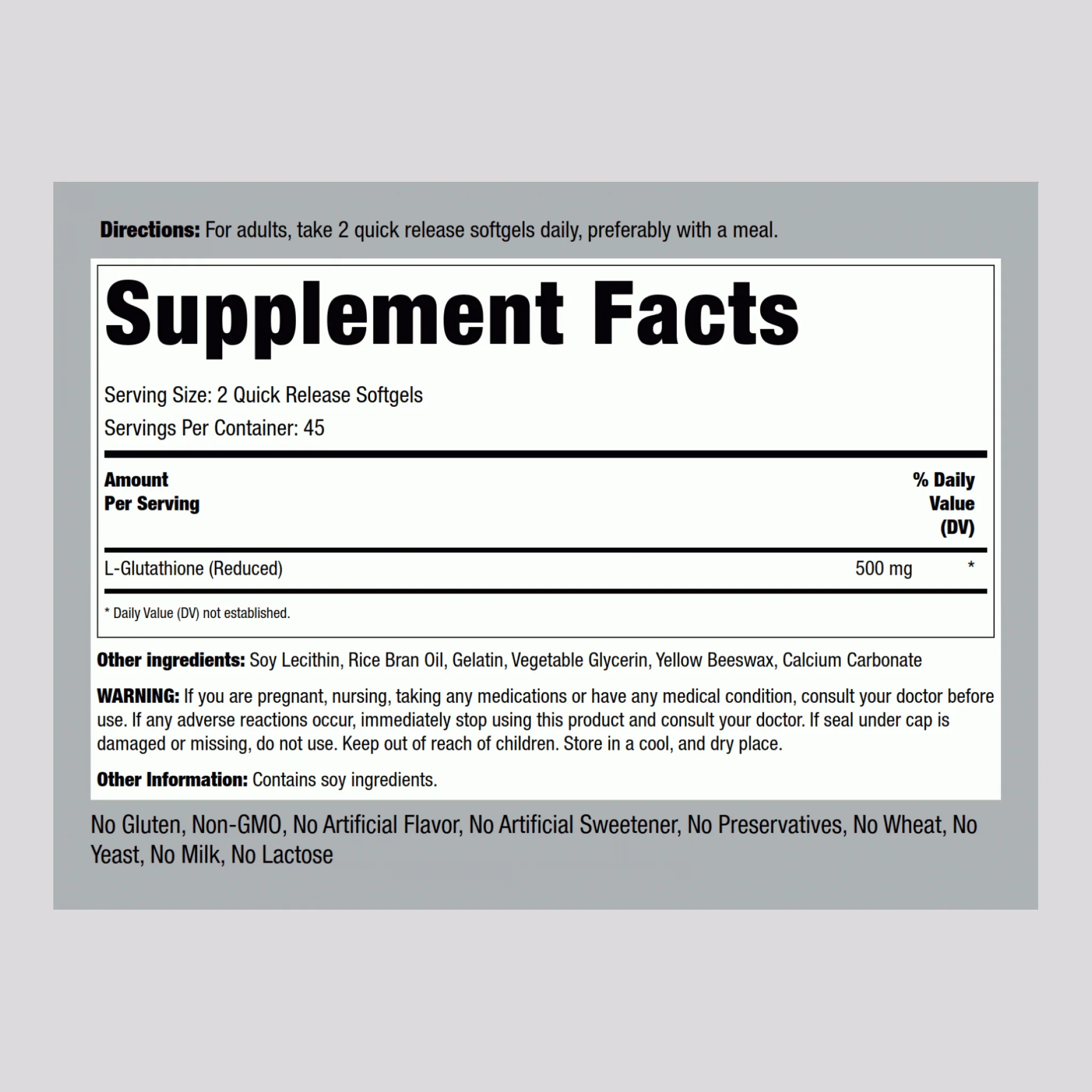 Liposomal L-Glutathione (Reduced), 500 mg (per serving), 90 Quick Release Softgels, 2 Bottles - Image 2