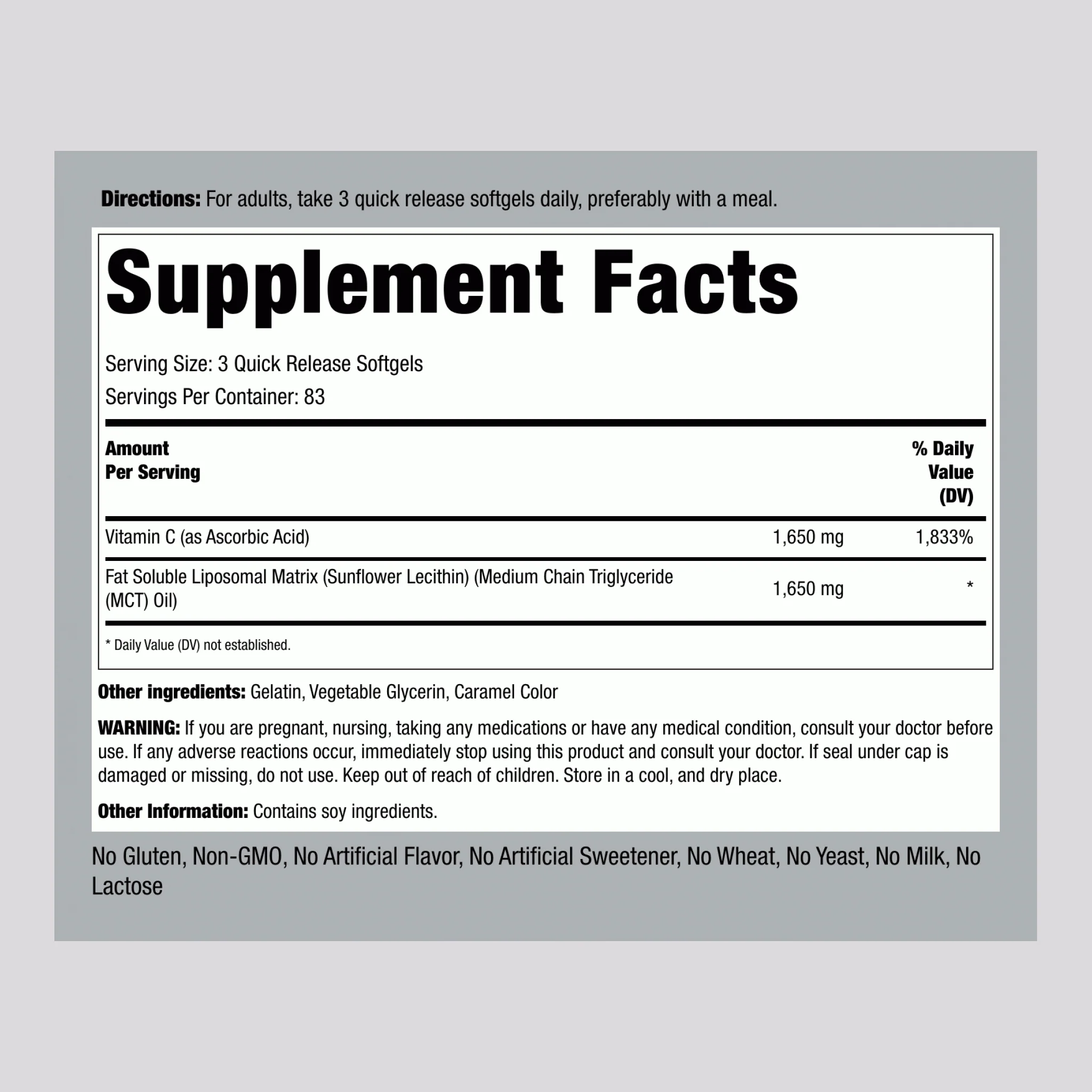 Liposomal Vitamin C Complex, 1650 mg (per serving), 250 Quick Release Softgels, 2 Bottles - Image 2