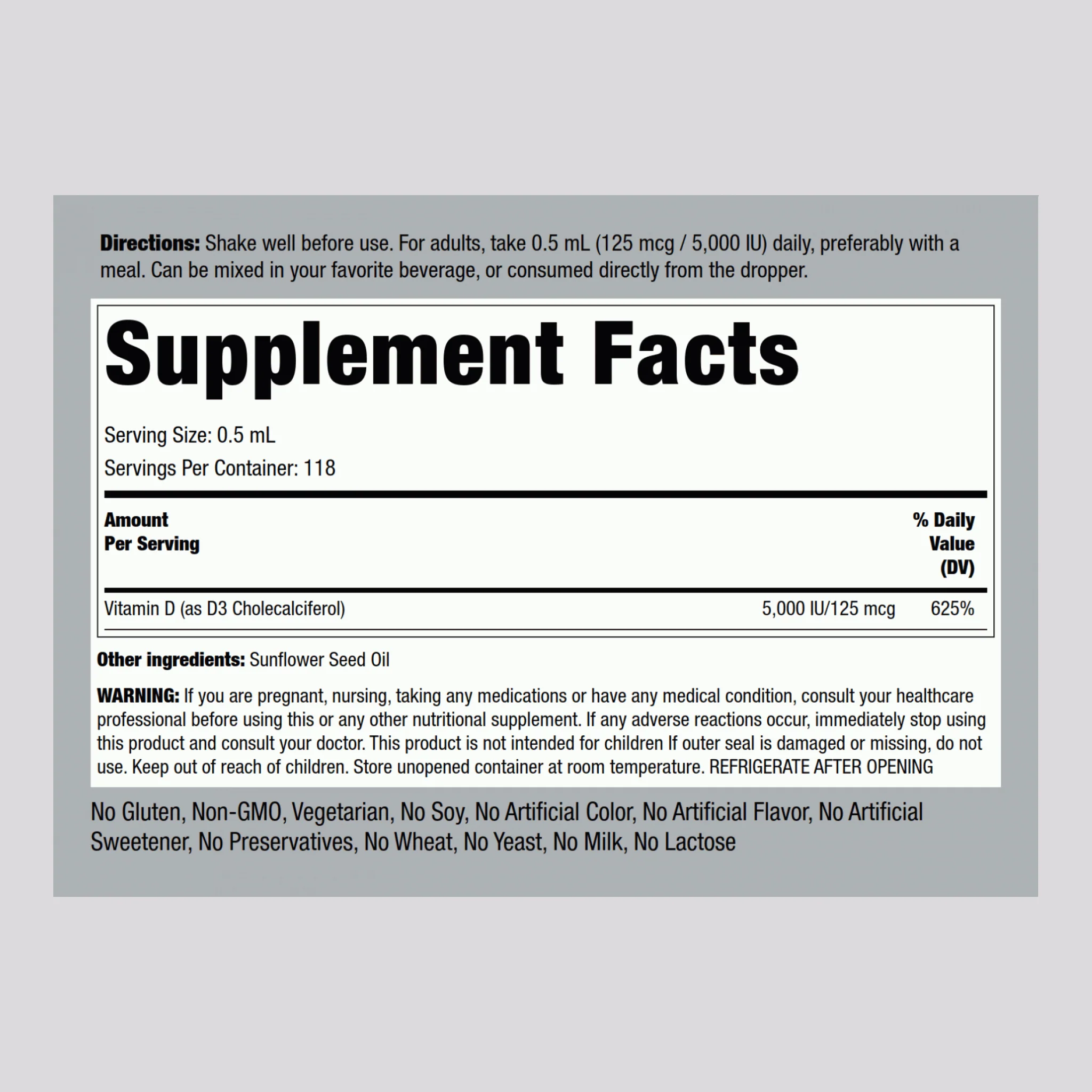 Liquid Vitamin D3, 5000 IU, 2 fl oz (59 mL) Dropper Bottle - Image 2