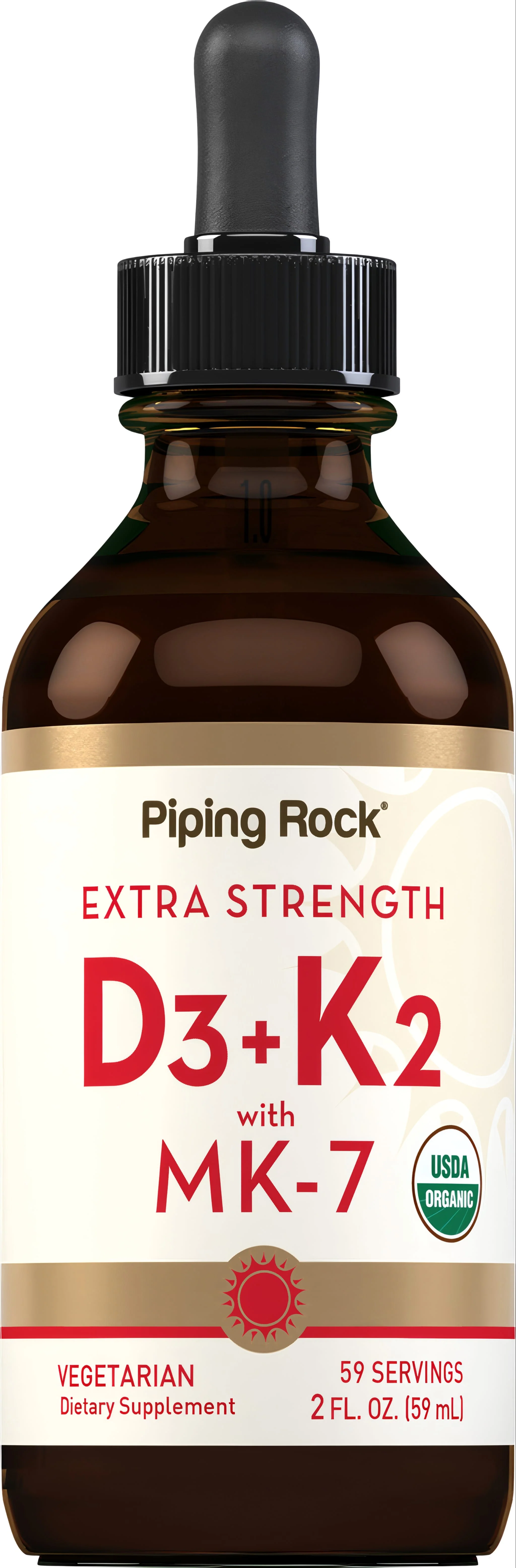 Liquid Vitamin D3 & K-2 (Organic), 2 fl oz (59 mL) Dropper Bottle