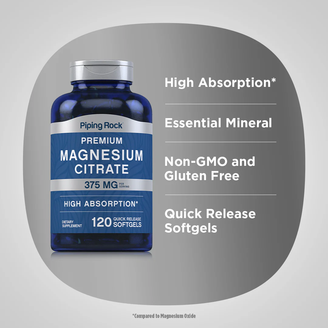 Magnesium Citrate, 375 mg (per serving), 120 Quick Release Softgels - Image 4
