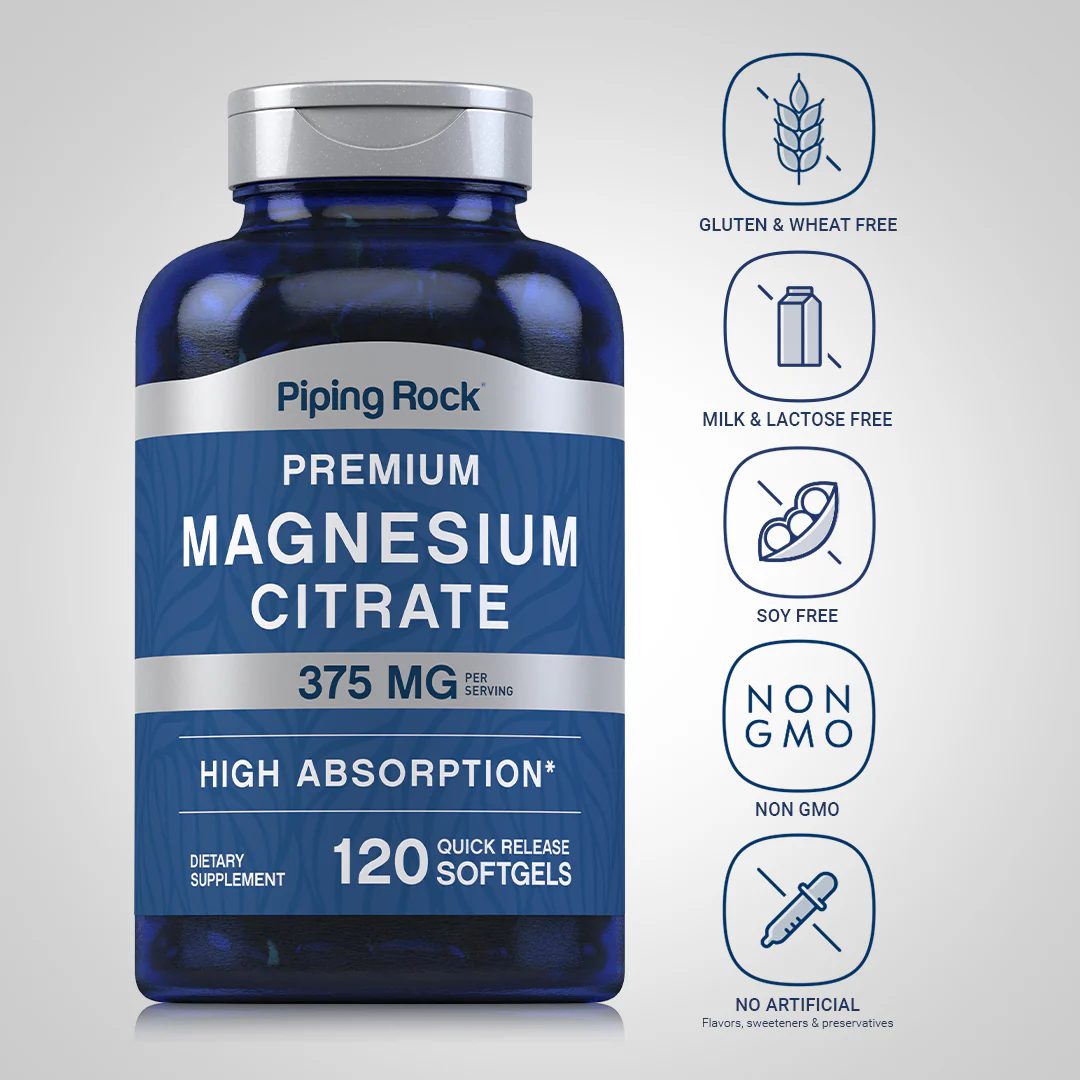 Magnesium Citrate, 375 mg (per serving), 120 Quick Release Softgels - Image 5