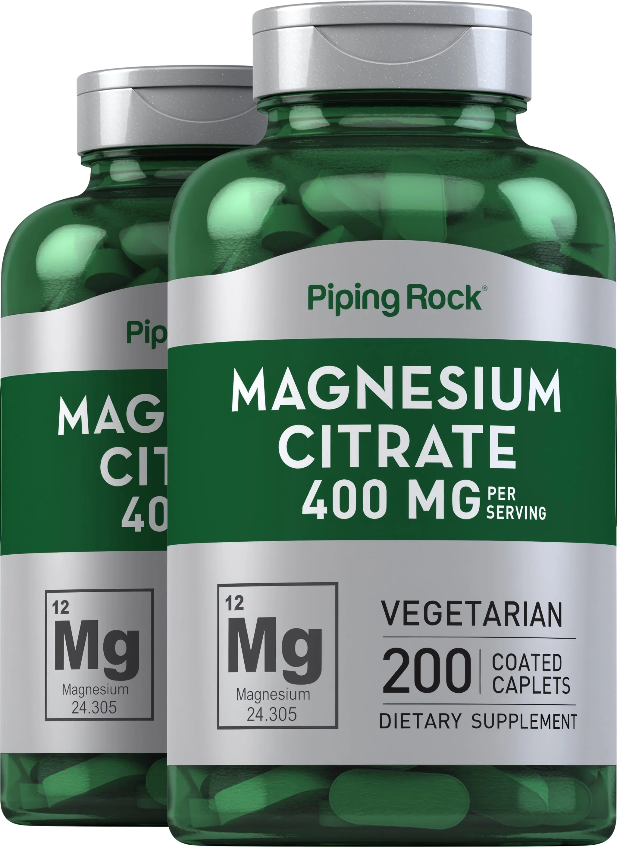 Magnesium Citrate, 400 mg (per serving), 200 Coated Caplets, 2  Bottles