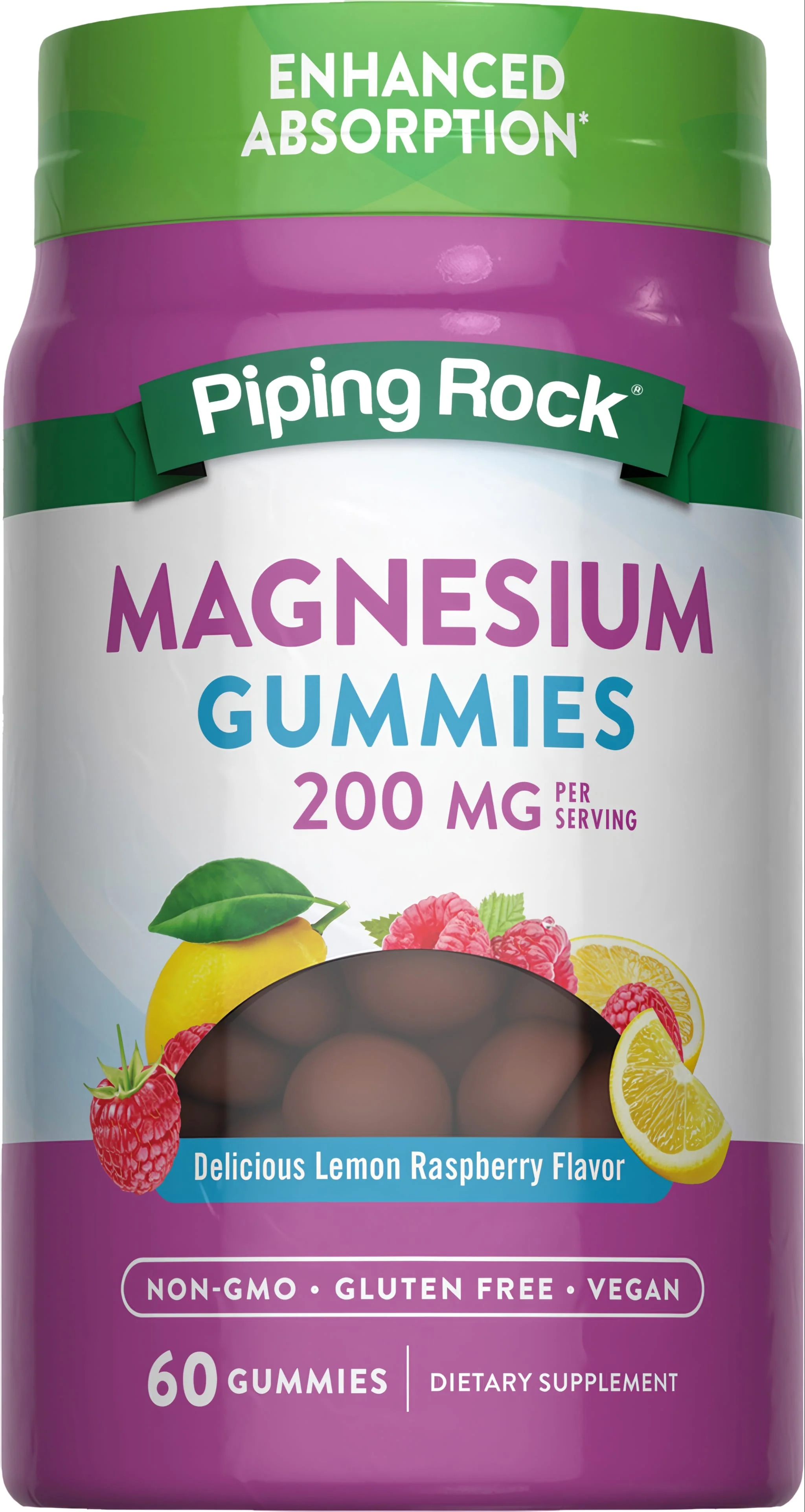 Magnesium (Delicious Lemon Raspberry), 200 mg (per serving), 60 Gummies
