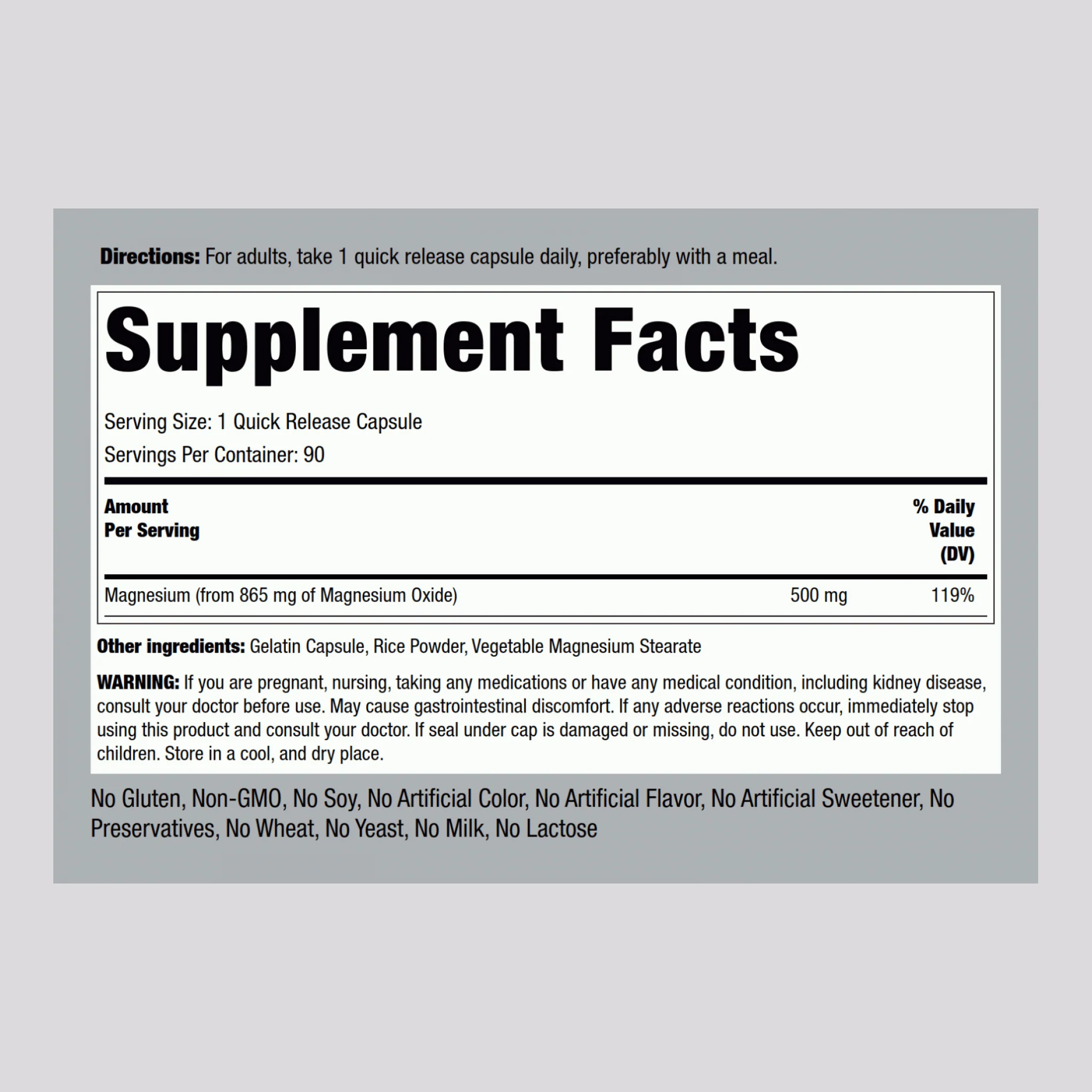 Magnesium Oxide, 500 mg, 90 Quick Release Capsules, 2 Bottles - Image 2