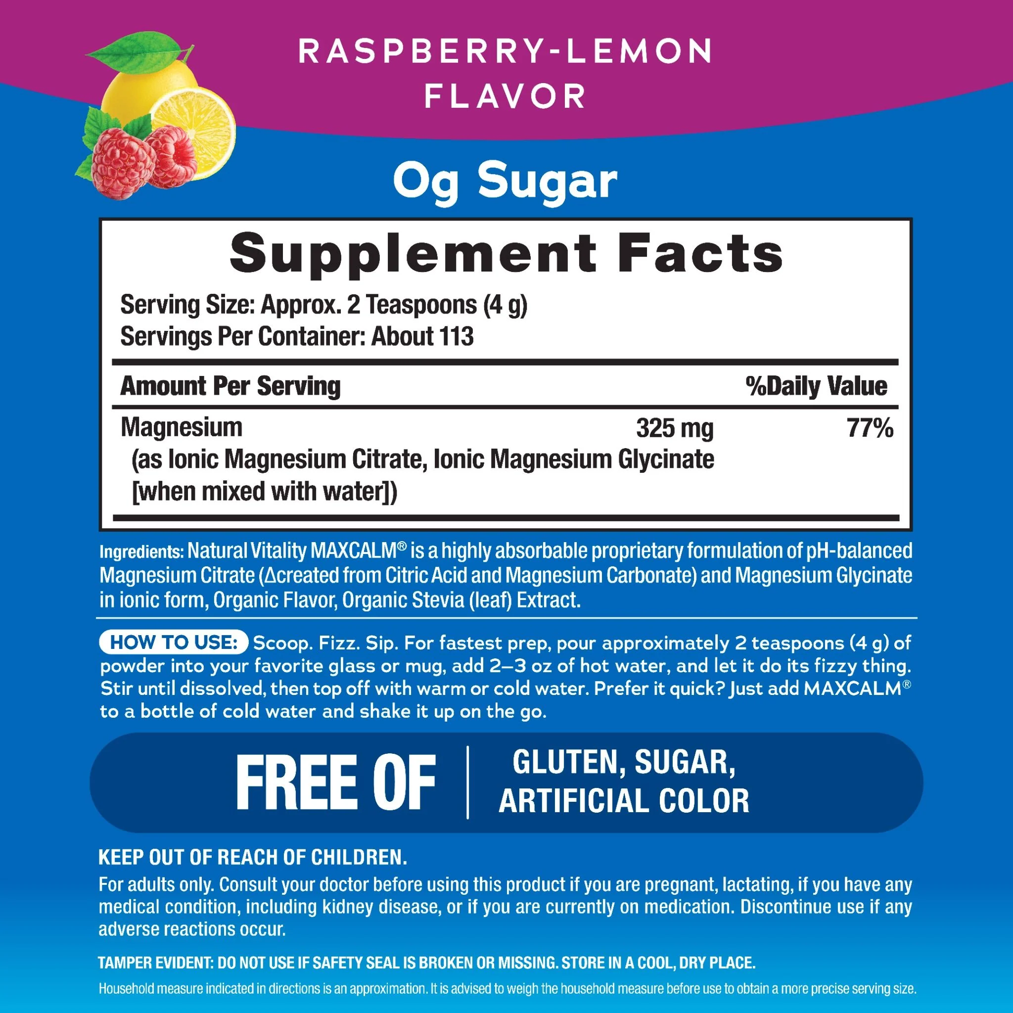 MAXCALM Powder Raspberry-Lemon Flavor, 16 oz (453 g) - Image 3