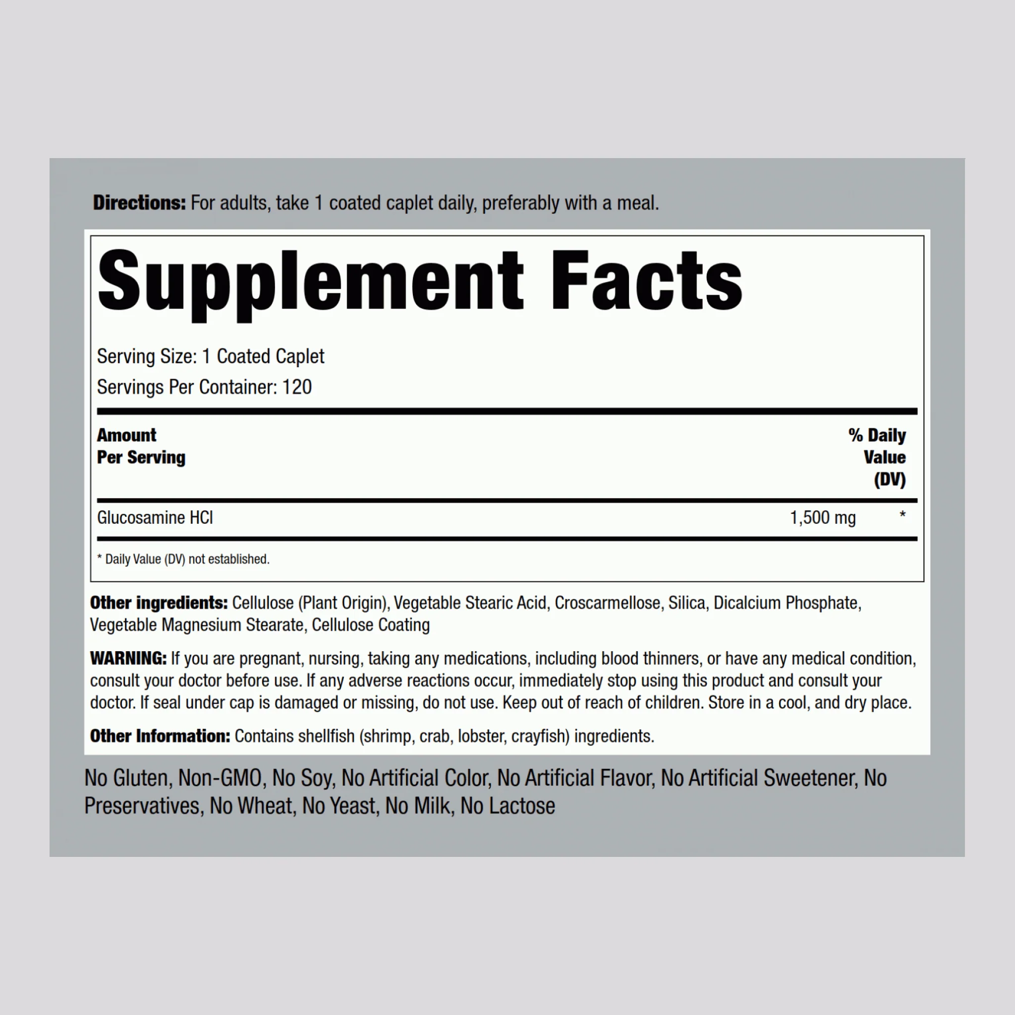Mega Glucosamine HCI, 1500 mg, 120 Coated Caplets, 2 Bottles - Image 2