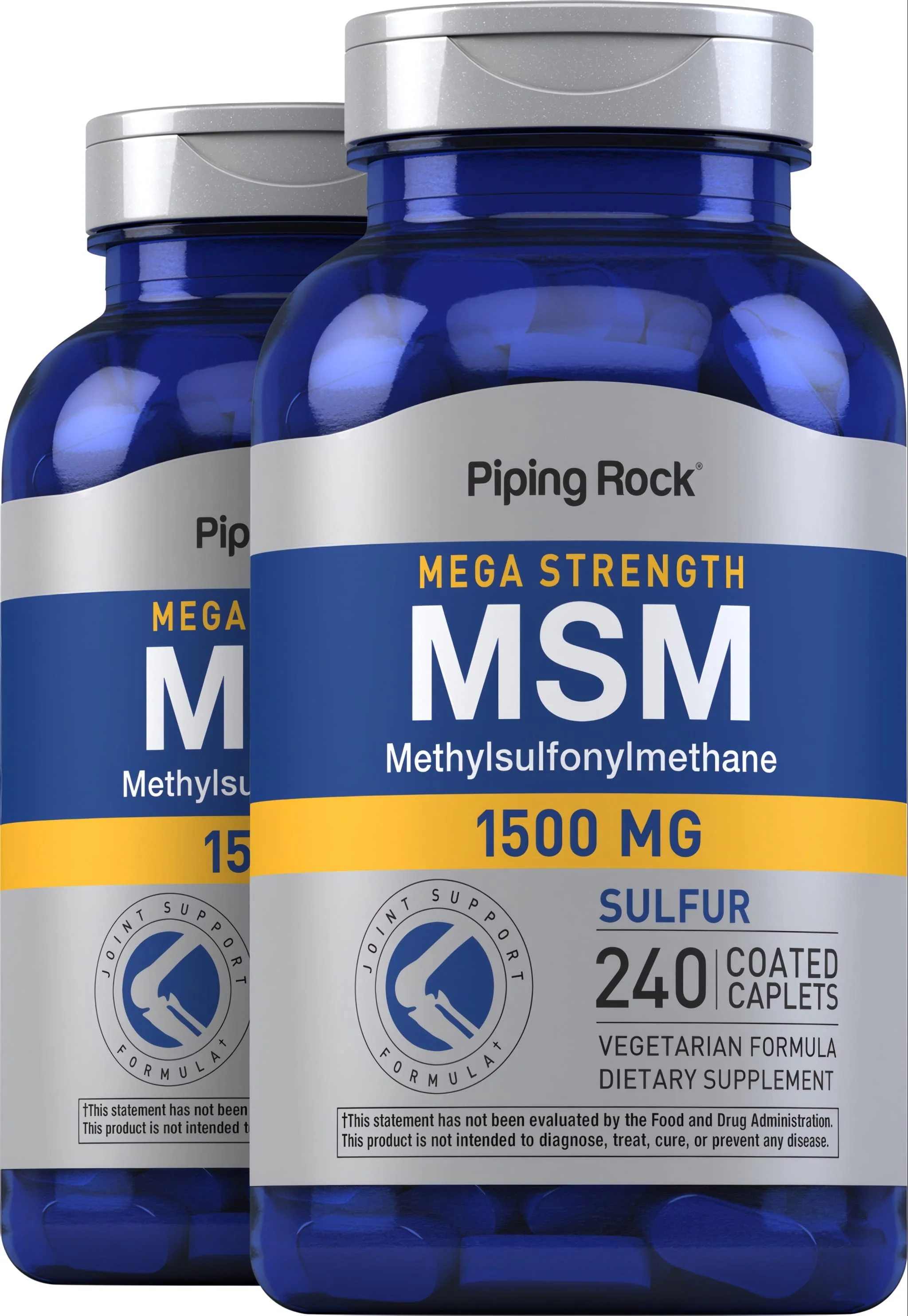 Mega MSM + Sulfur, 1500 mg, 240 Coated Caplets, 2 Bottles