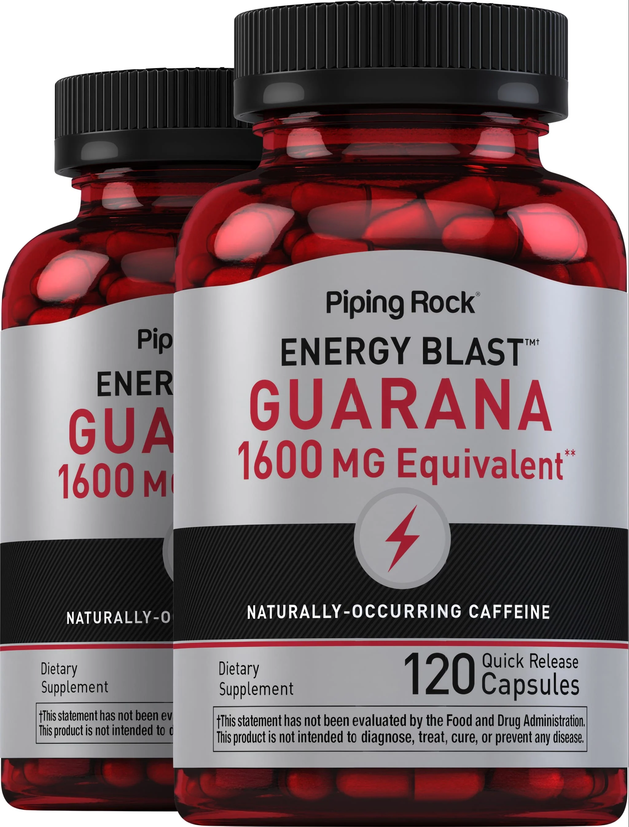 Mega Strength Guarana, 1600 mg, 120 Quick Release Capsules, 2 Bottles