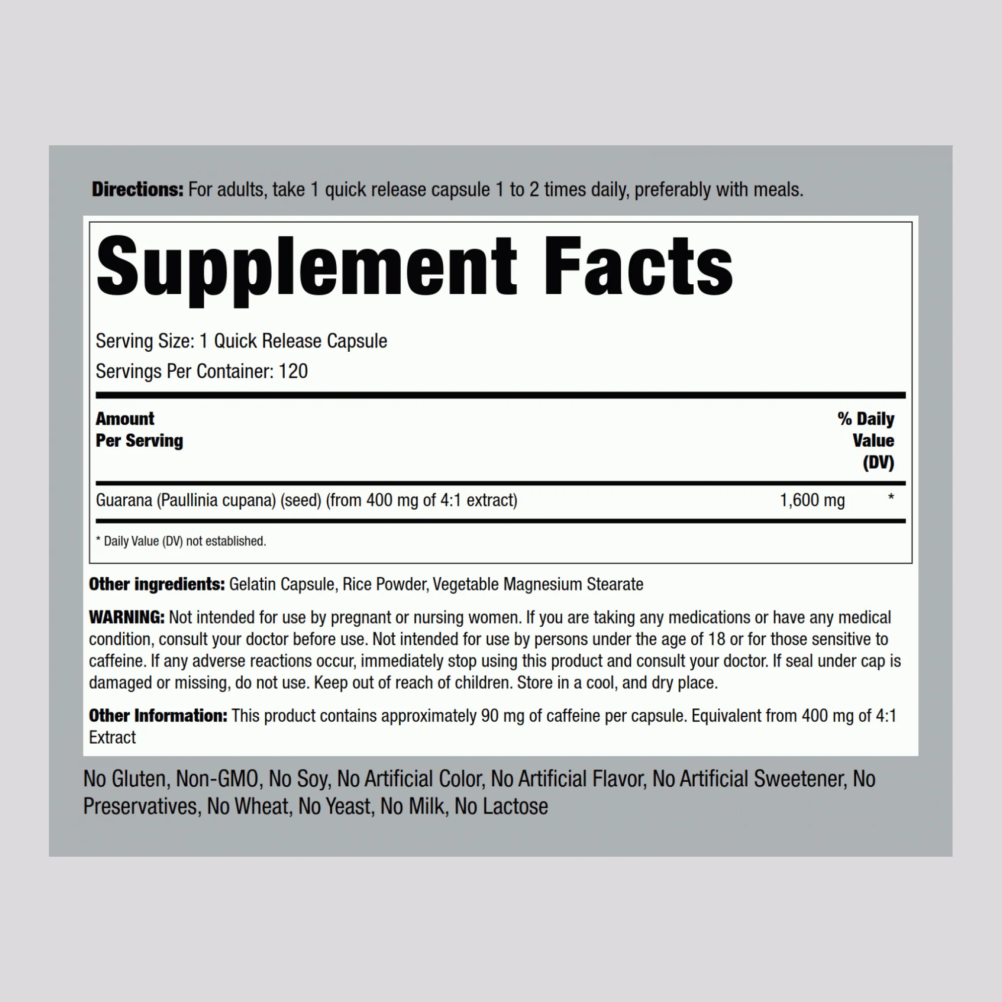 Mega Strength Guarana, 1600 mg, 120 Quick Release Capsules, 2 Bottles - Image 2