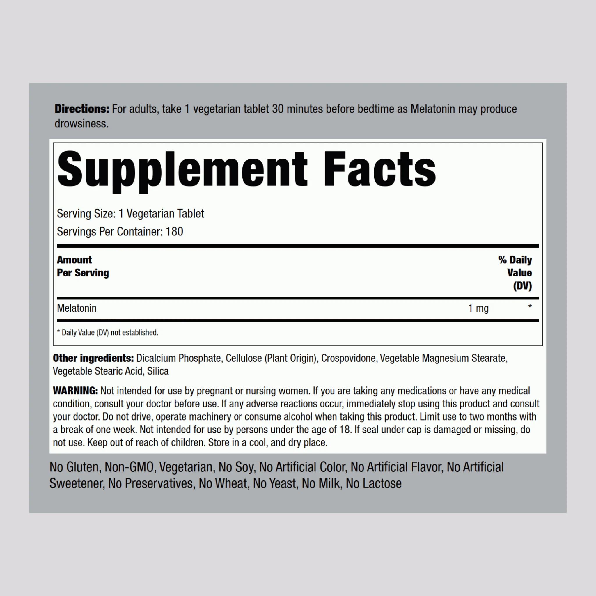 Melatonin, 1 mg, 180 Tablets - Image 2