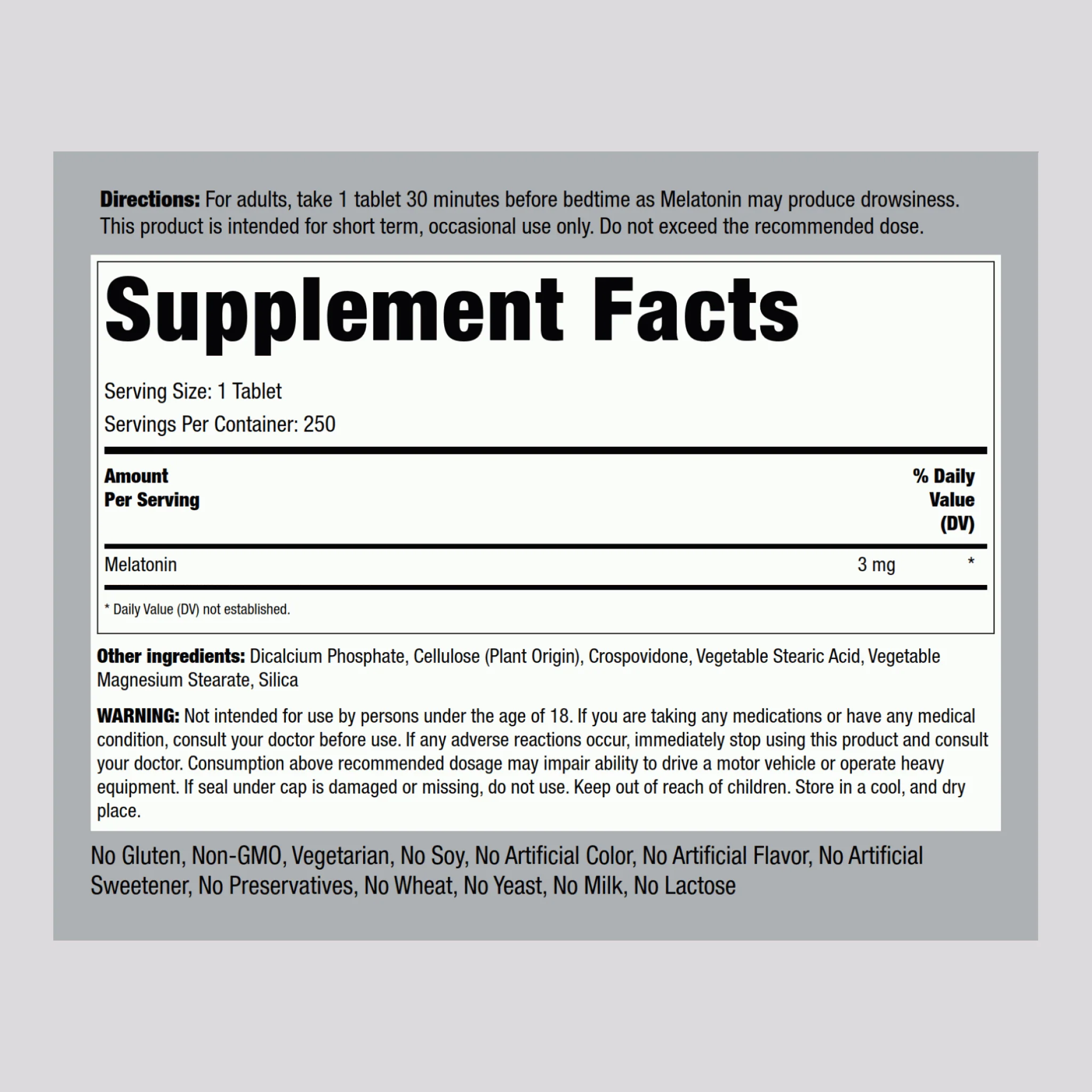 Melatonin, 3 mg, 250 Tablets, 2 Bottles - Image 2
