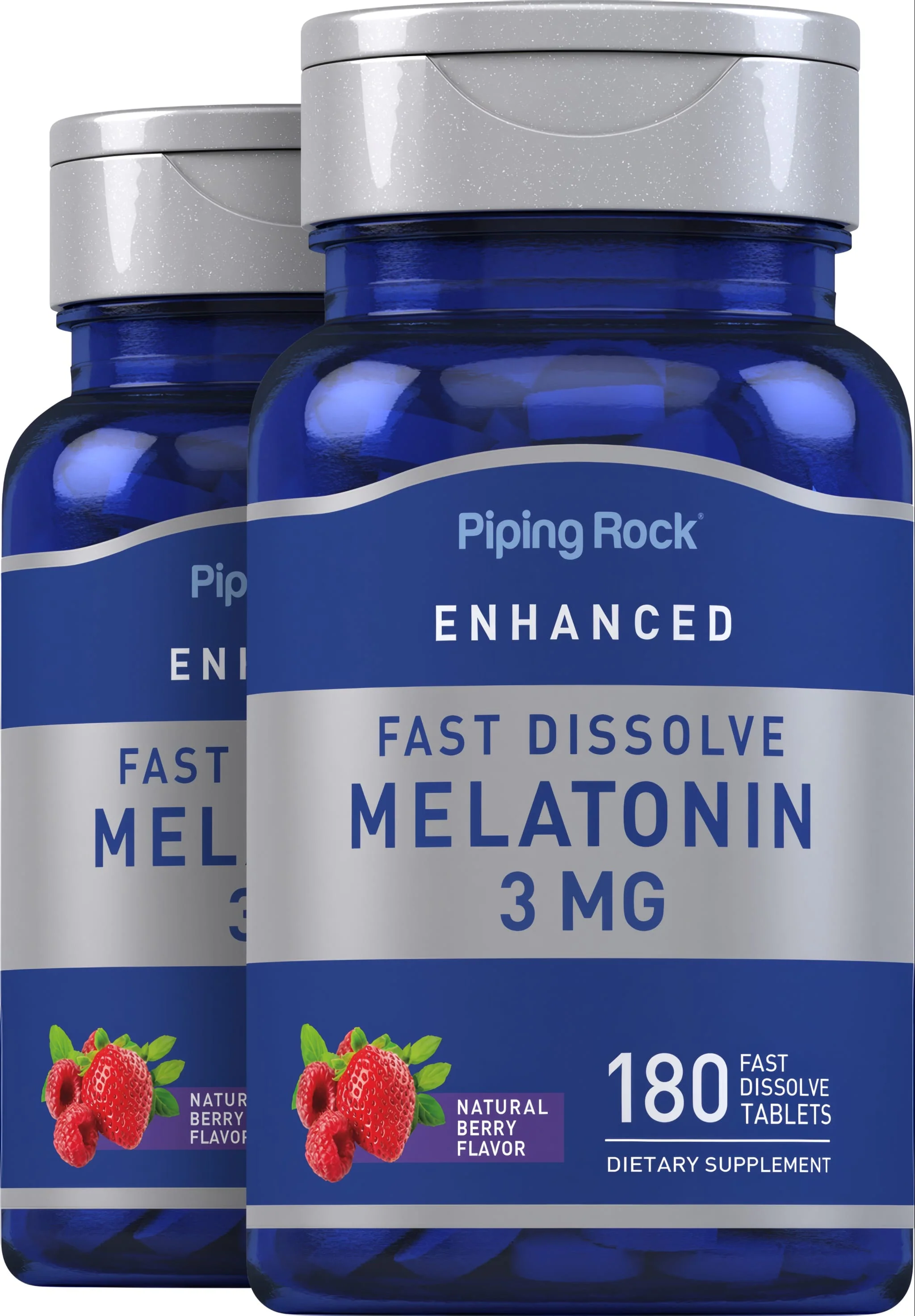 Melatonin (Natural Berry), 3 mg, 180 Fast Dissolve Tablets, 2 Bottles