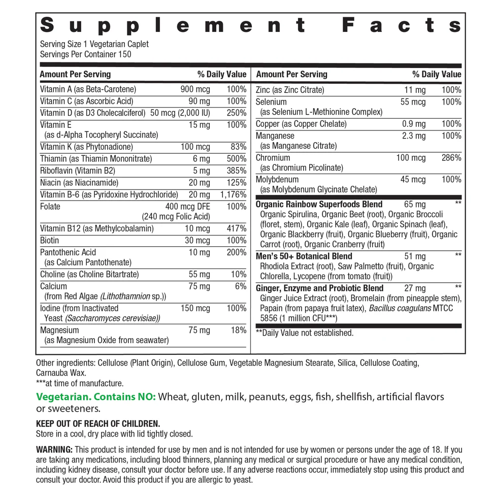 Men's One 50+ plus Real Food Nutrients, 150 Vegetarian Caplets - Image 2