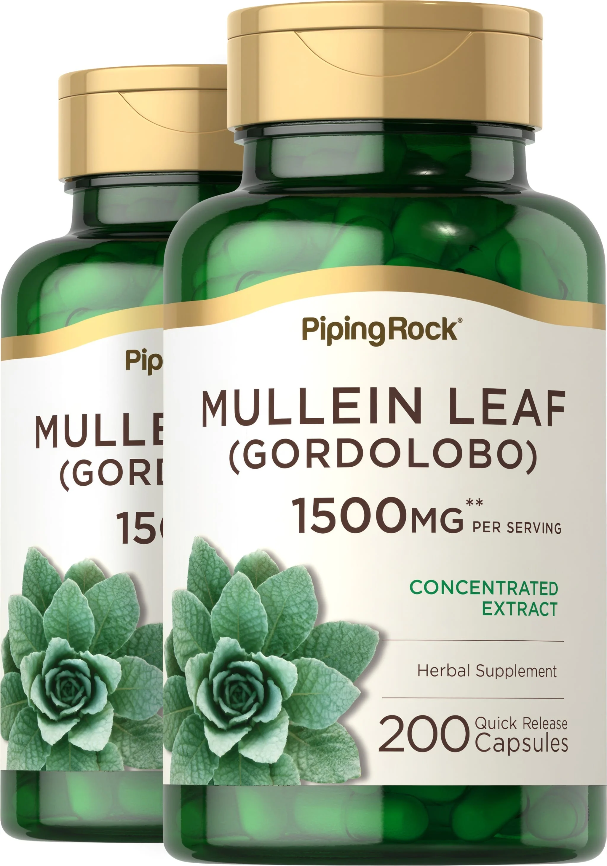 Mullein Leaf (Gordolobo), 1500 mg (per serving), 200 Quick Release Capsules, 2 Bottles
