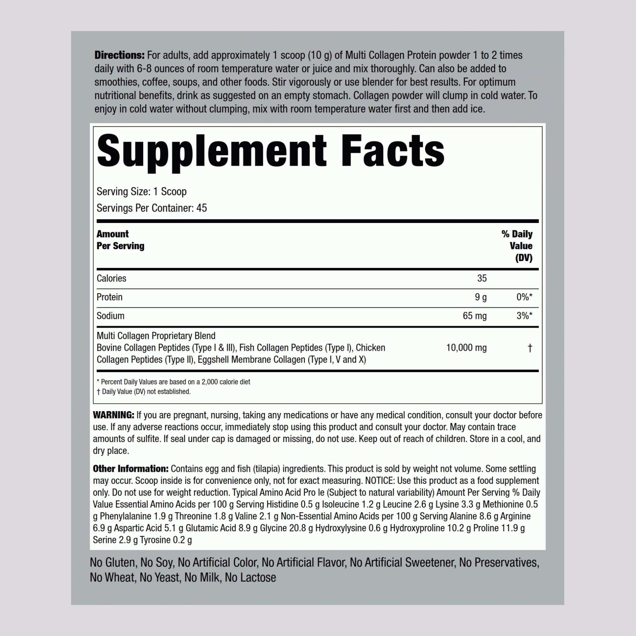 Multi Collagen Protein Powder, 10,000 mg (per serving), 16 oz (454 g) Bottle - Image 2