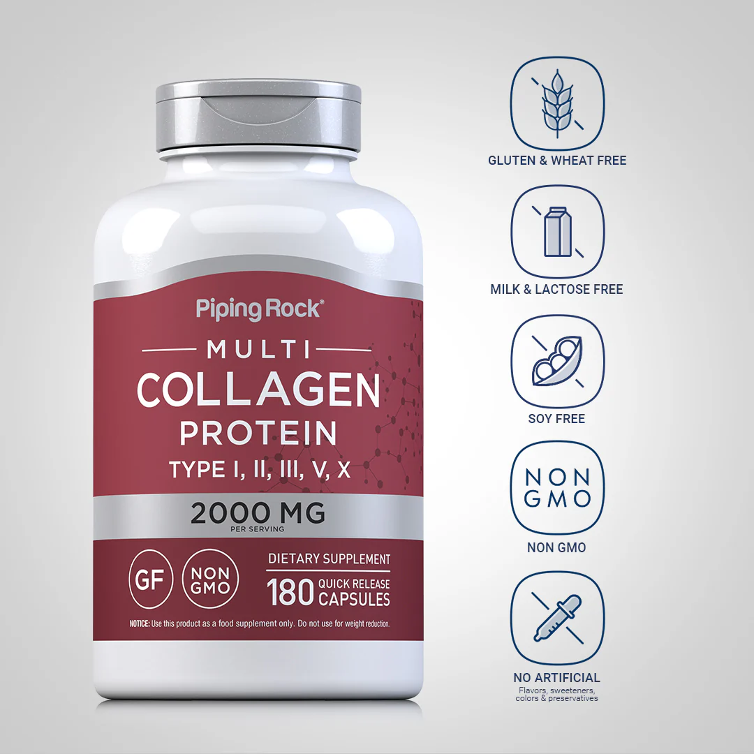 Multi Collagen Protein (Types I, II, III, V, X), 2000 mg (per serving), 180 Quick Release Capsules - Image 4