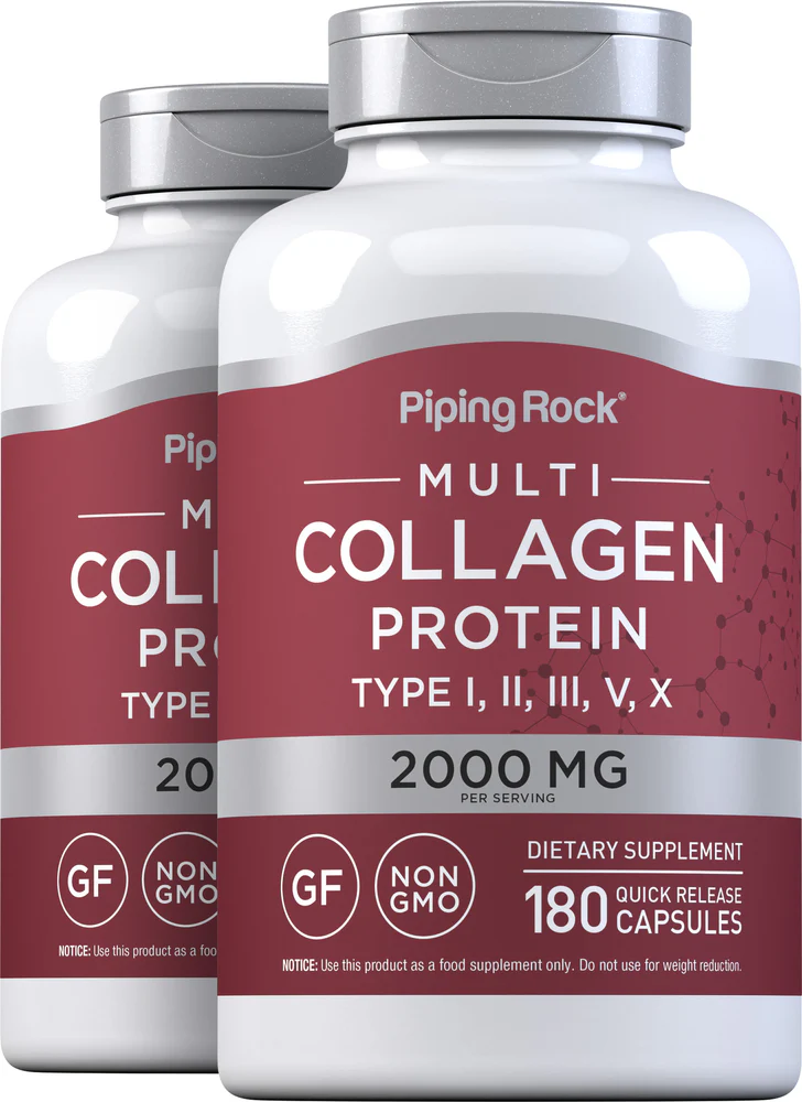 Multi Collagen Protein (Types I, II, III, V, X), 2000 mg (per serving), 180 Quick Release Capsules, 2  Bottles