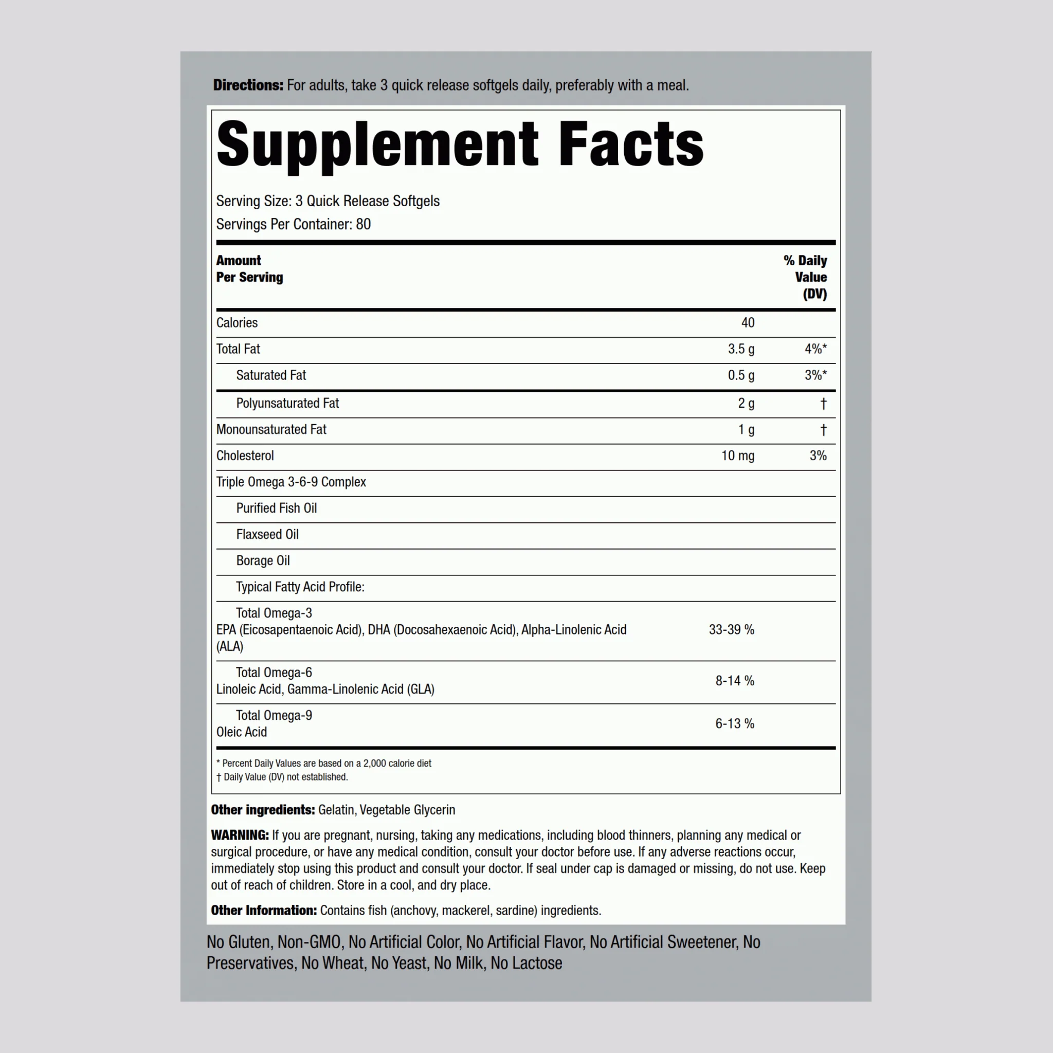 Multi Omega 3-6-9 Fish, Flax & Borage, 240 Quick Release Softgels, 2 Bottles - Image 2