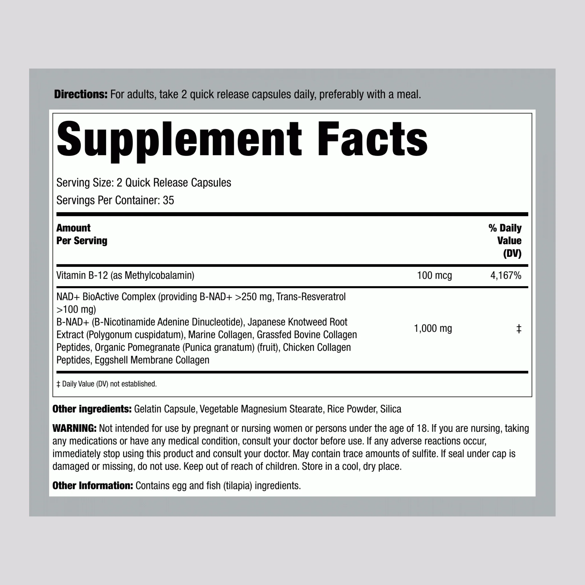 NAD + Resveratrol, Multi Collagen, 70 Quick Release Capsules, 2 Bottles - Image 2