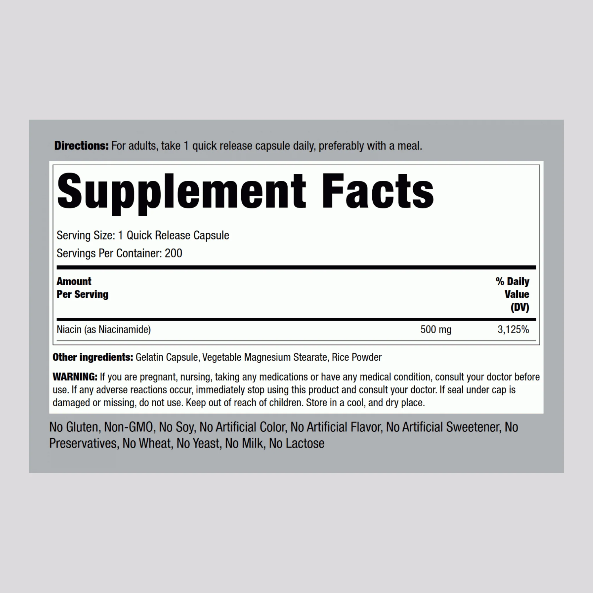 Niacinamide B-3, 500 mg, 200 Quick Release Capsules - Image 2
