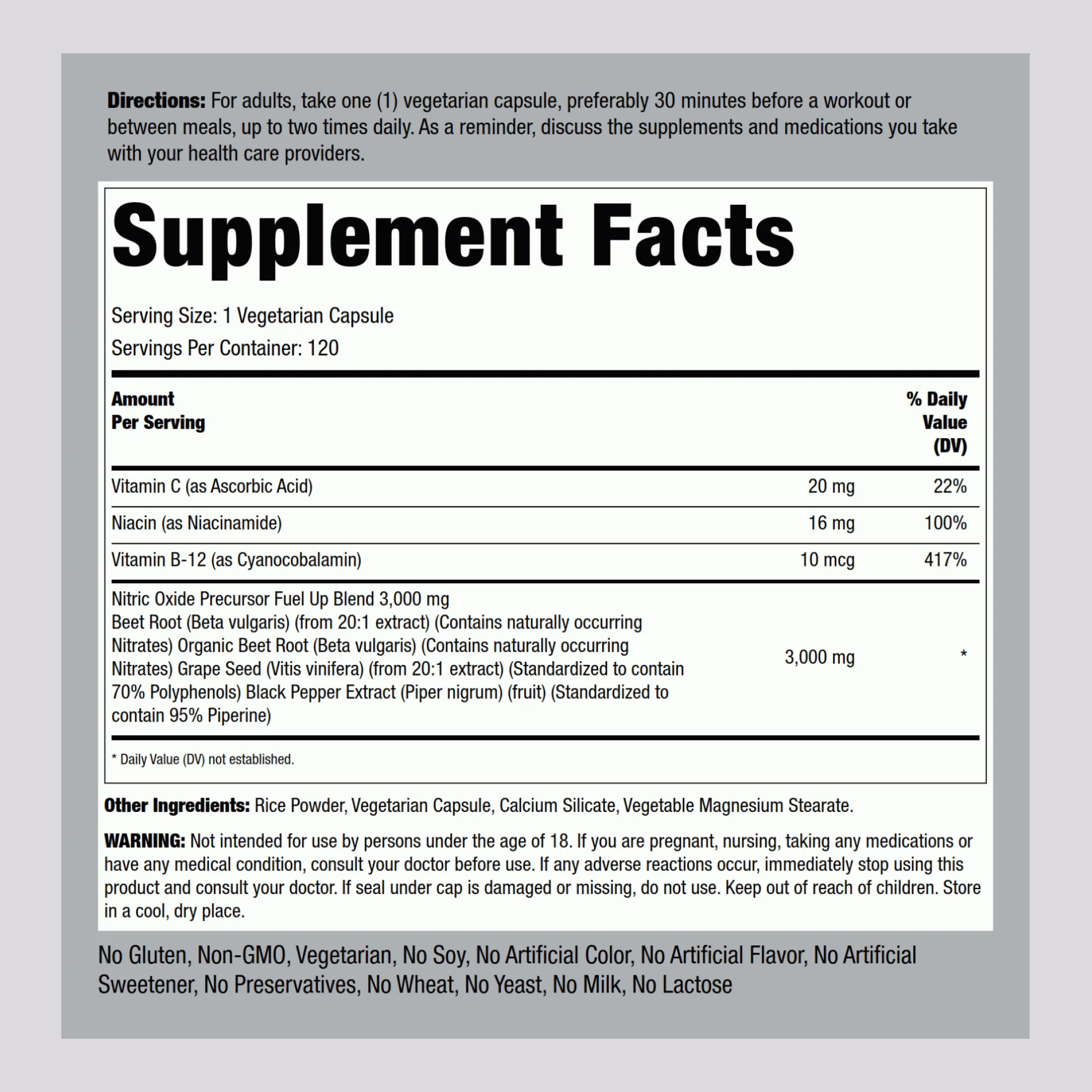 Nitric Oxide BeetFit Pro, 120 Vegetarian Capsules - Image 2