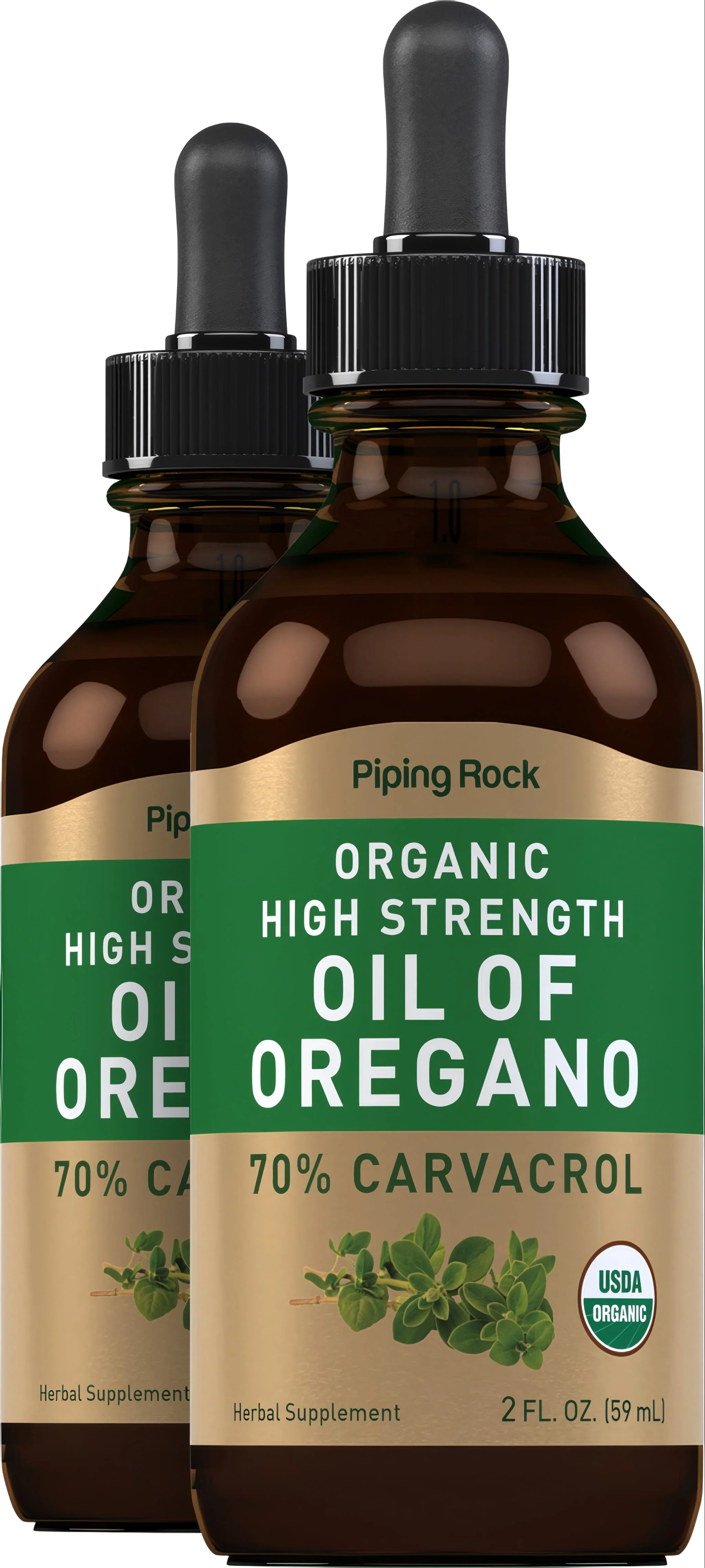 Oil of Oregano High Strength (Organic), 2 fl oz (59 mL) Dropper Bottle, 2 Dropper Bottles