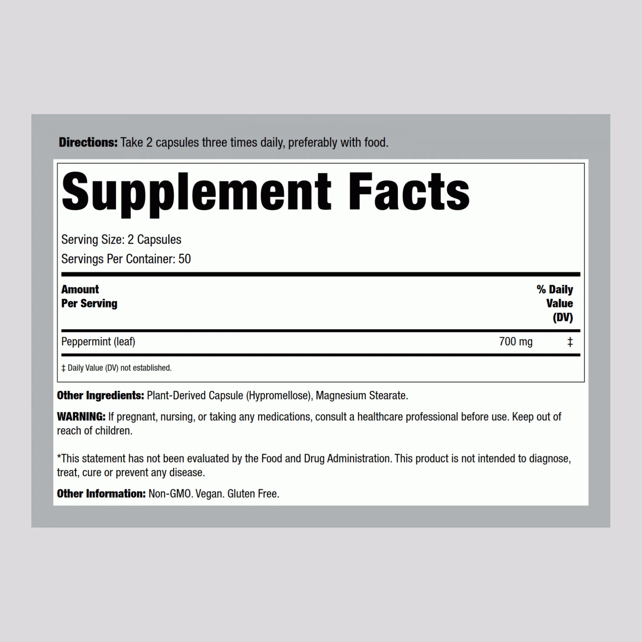 Peppermint Leaf, 700 mg (per serving), 100 Vegetarian Capsules - Image 2