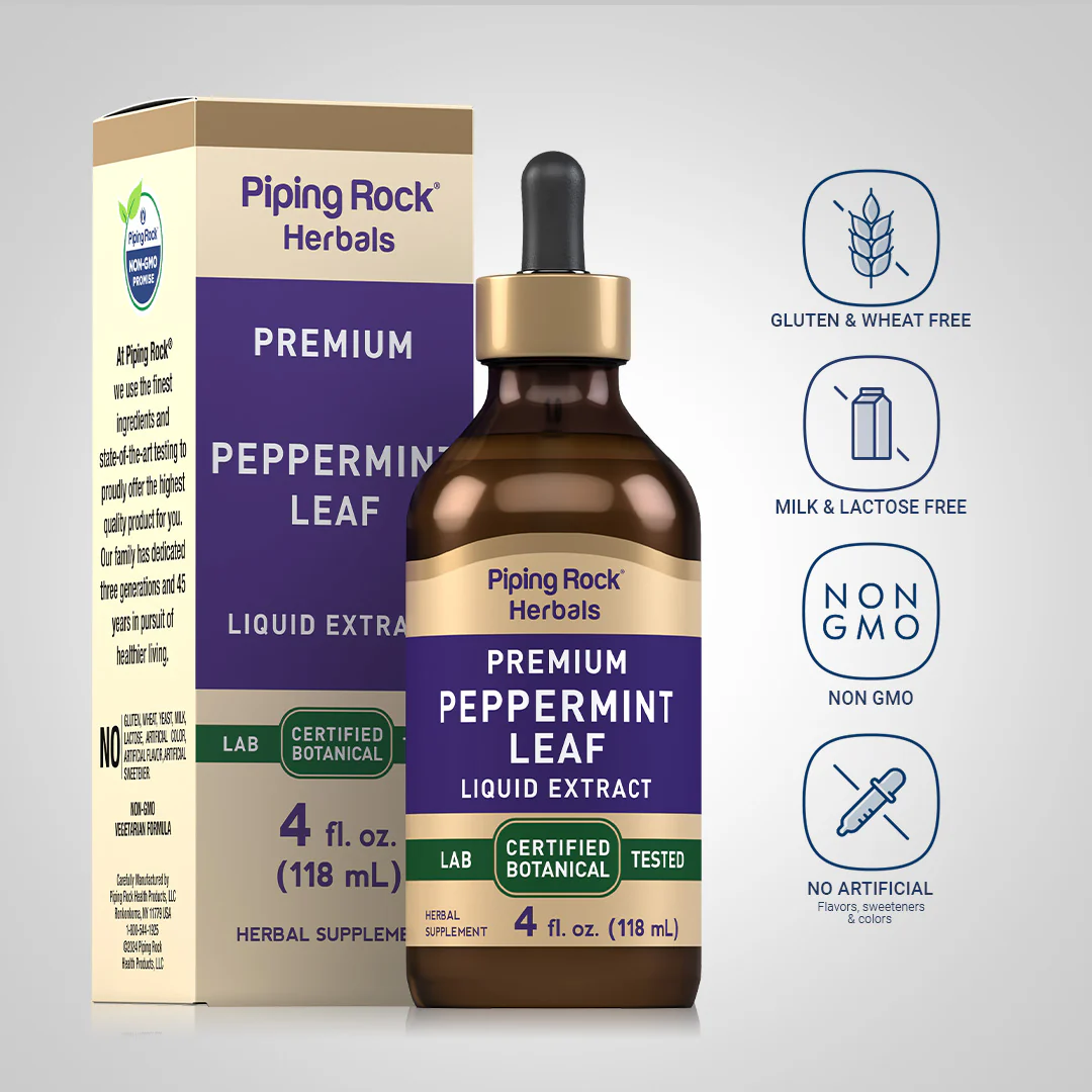 Peppermint Leaf Liquid Extract Alcohol Free, 4 fl oz (118 mL) Dropper Bottle - Image 4