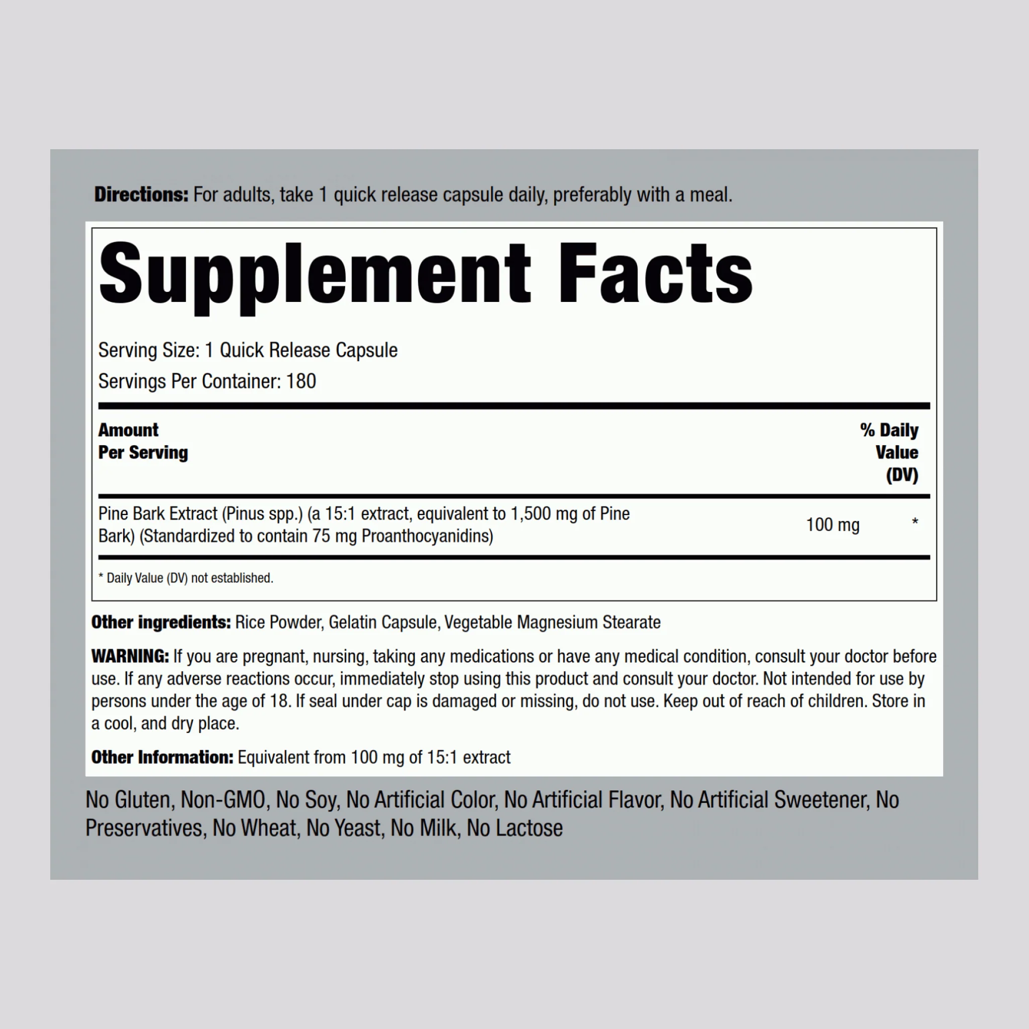 Pine Bark Extract, 1500 mg, 180 Quick Release Capsules - Image 2