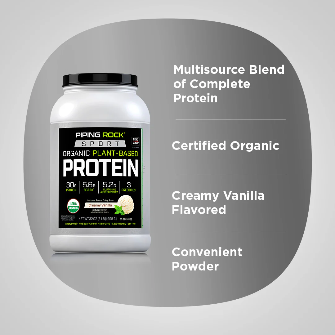 Plant Based Sport Protein (Organic) (Creamy Vanilla), 32 oz (908 g) Bottle - Image 3