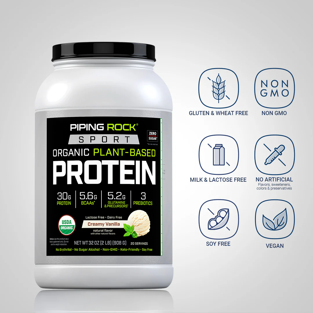 Plant Based Sport Protein (Organic) (Creamy Vanilla), 32 oz (908 g) Bottle - Image 4