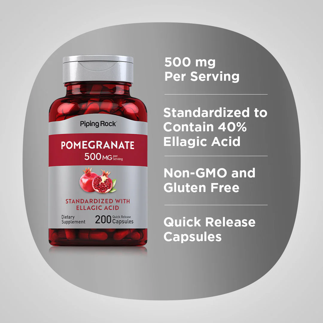 Pomegranate Extract (Standardized), 500 mg (per serving), 200 Quick Release Capsules - Image 4