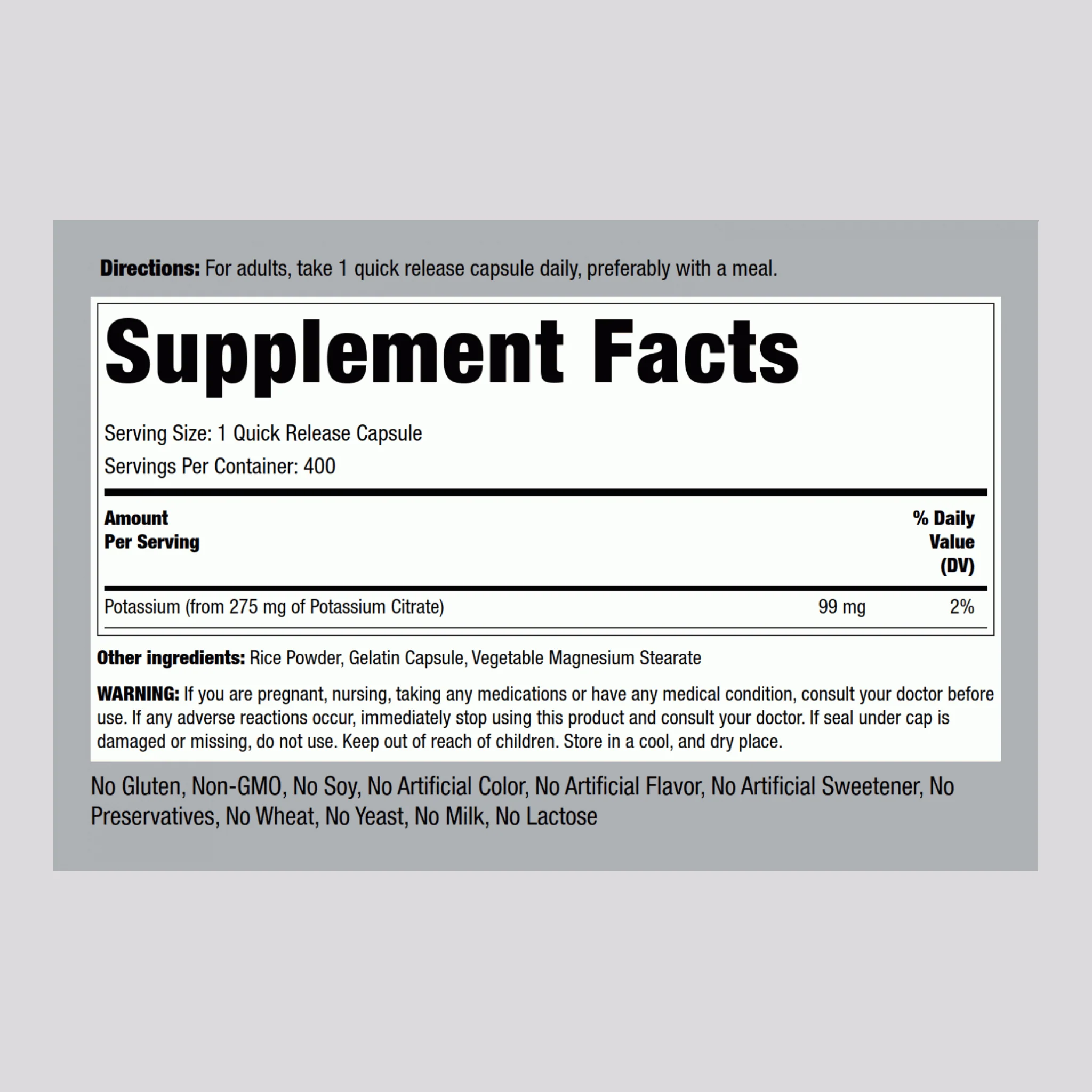 Potassium Citrate, 275 mg, 400 Quick Release Capsules, 2 Bottles - Image 2