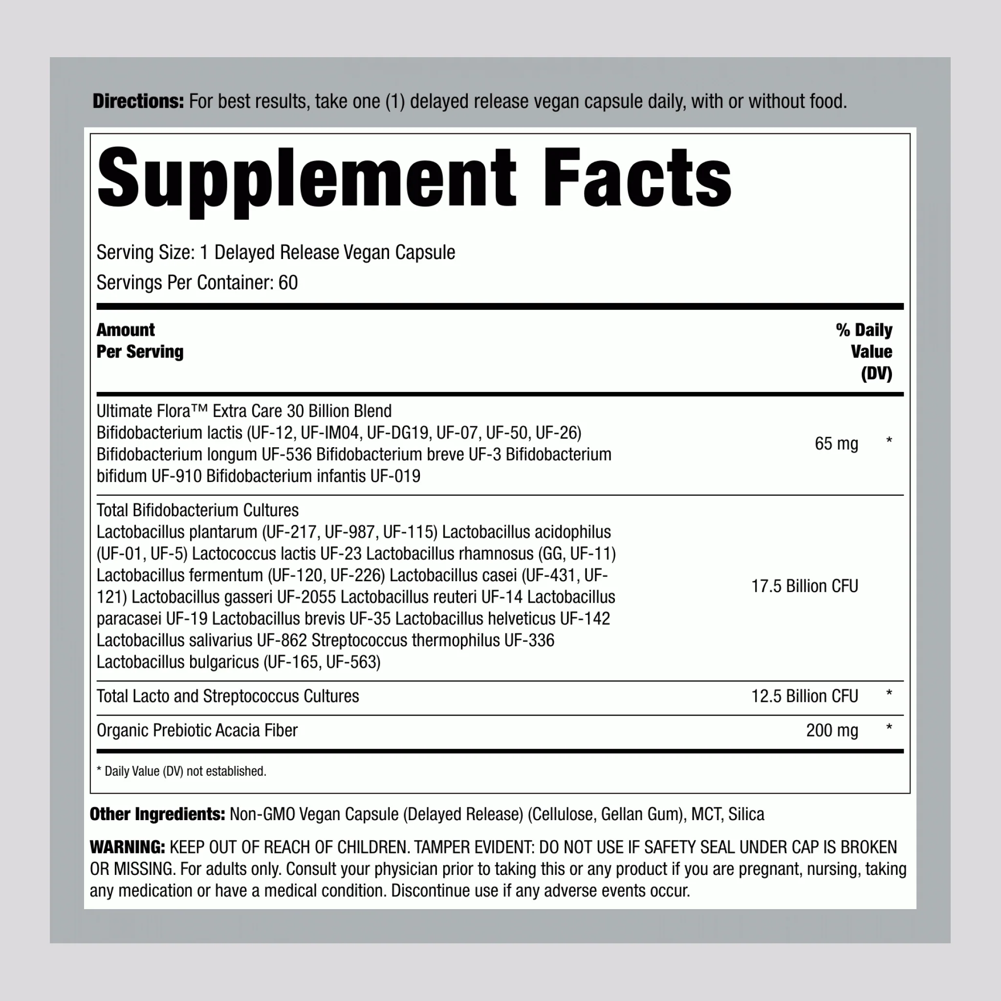 Probiotic with Prebiotic 30 Billion, 60 Delayed Release Vegan Caps - Image 2