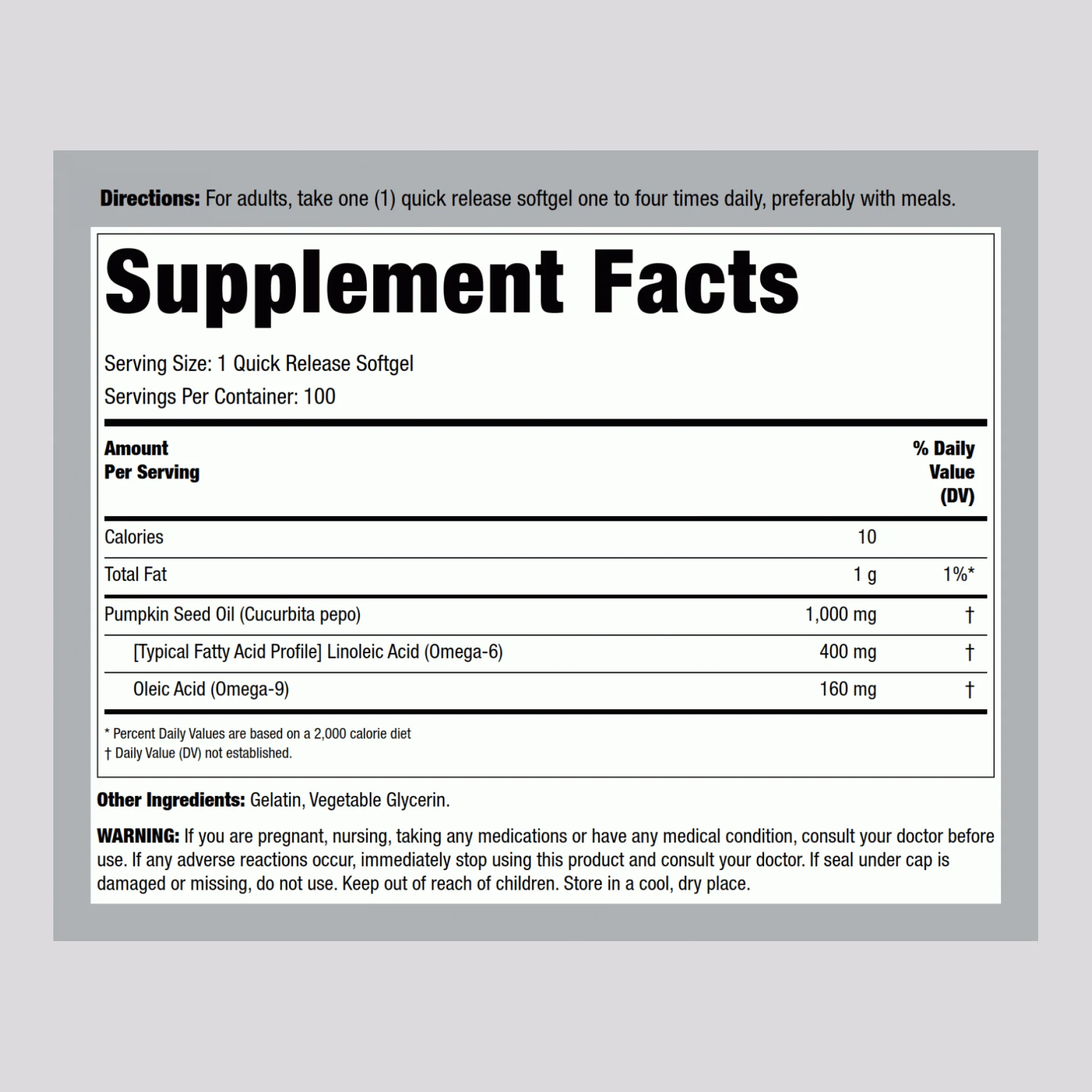 Pumpkin Seed Oil, 1000 mg, 100 Quick Release Softgels, 2 Bottles - Image 2