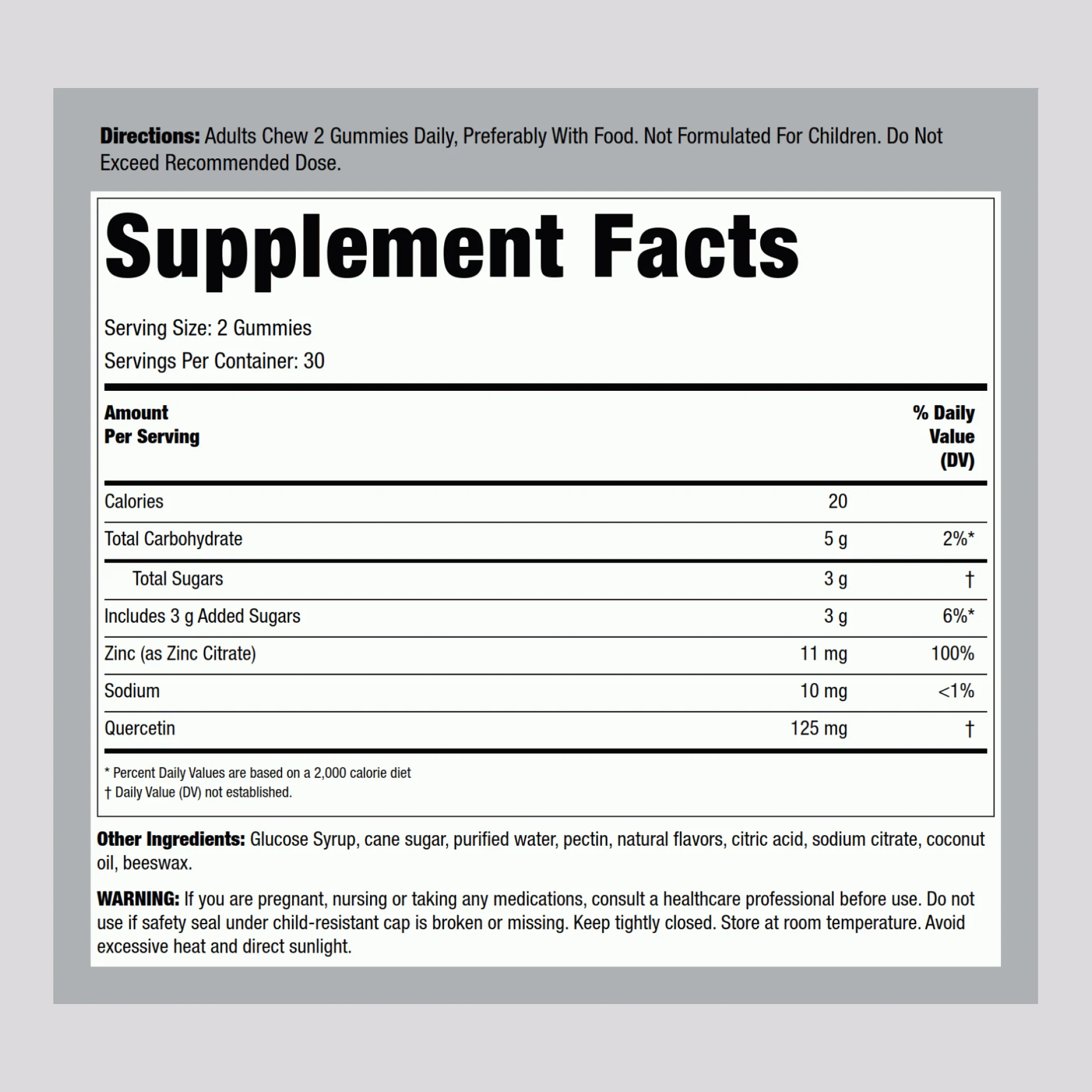 Quercetin + Zinc (Lemon) Gummies, 60 Gummies - Image 2