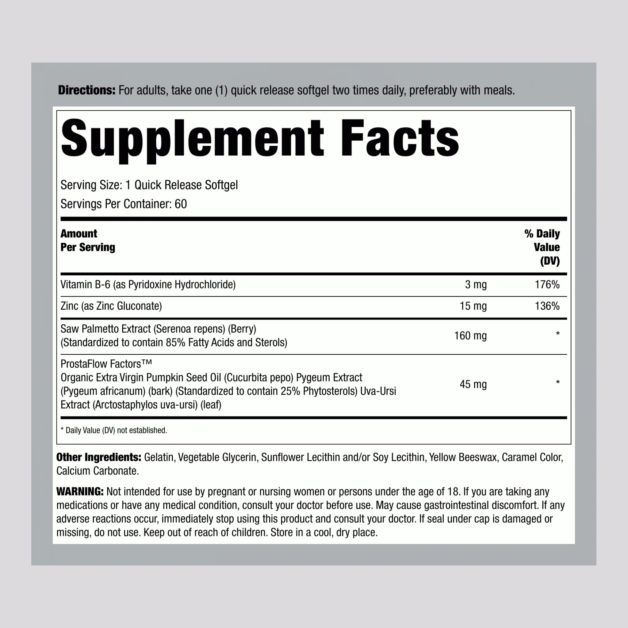 Saw Palmetto Complex Standardized Extract, 160 mg, 60 Softgels - Image 2