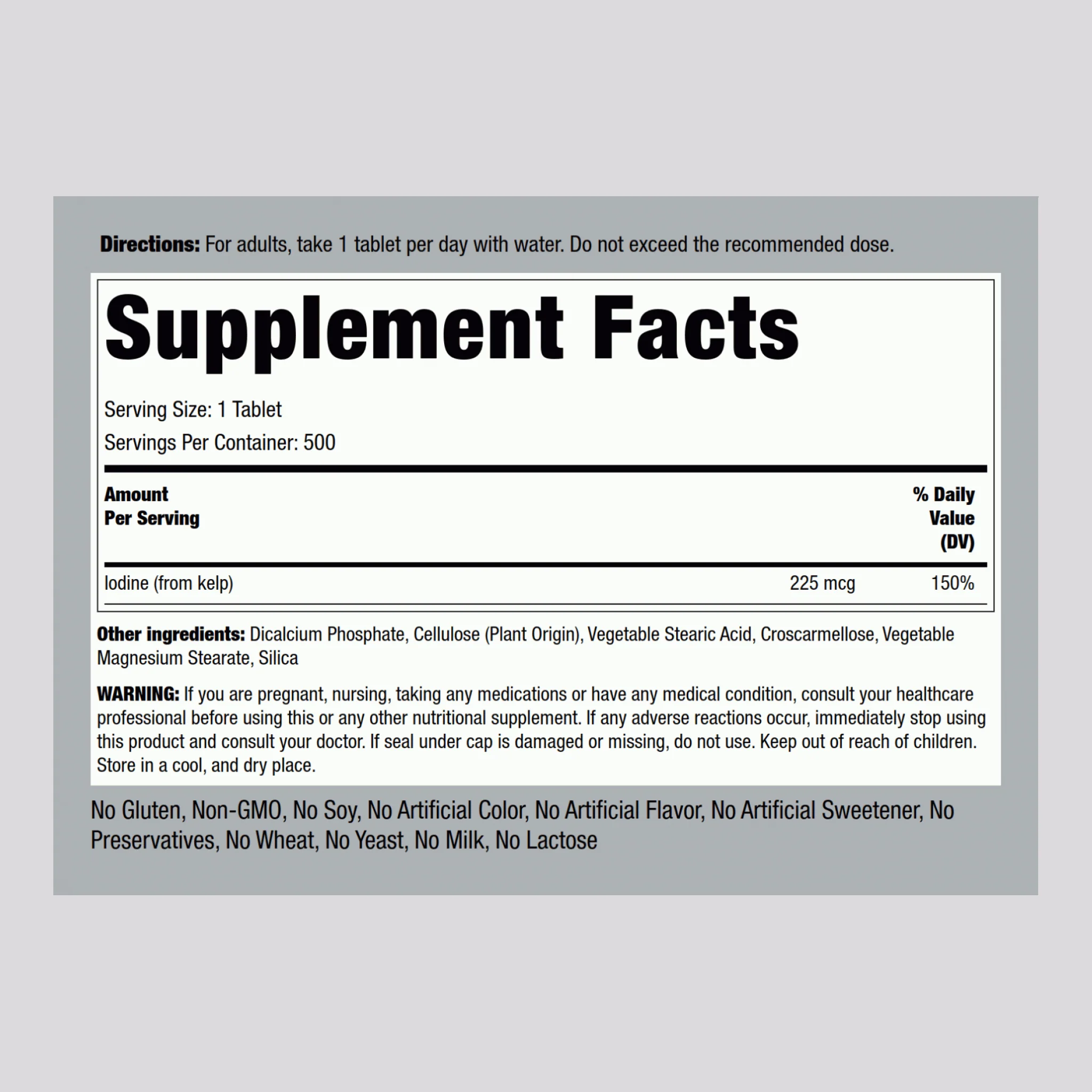 Sea Kelp (Iodine Source), 225 mcg, 500 Tablets, 2 Bottles - Image 2