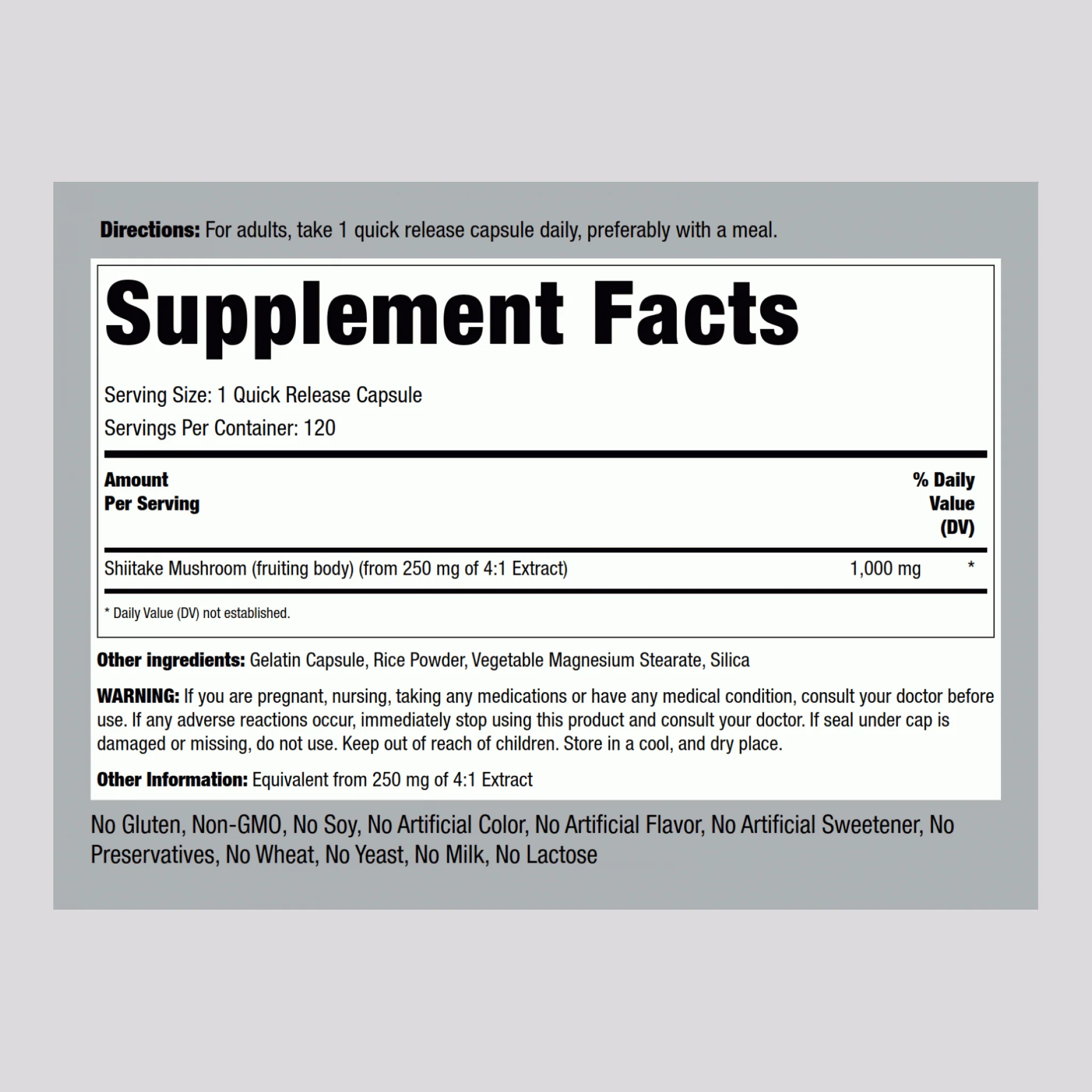 Shiitake Mushroom, 1000 mg, 120 Quick Release Capsules - Image 8