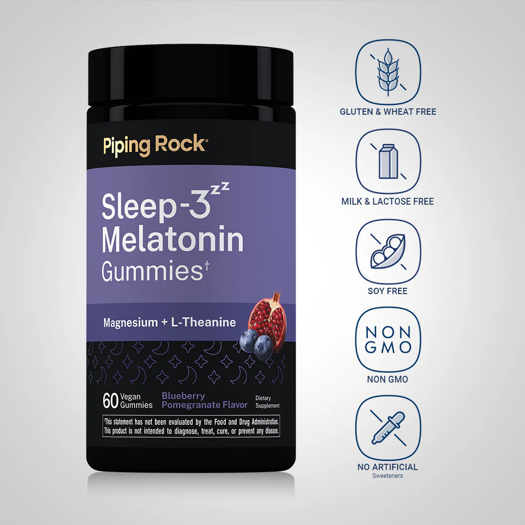 Sleep-3 Melatonin Gummies (Blueberry Pomegranate), 60 Vegan Gummies - Image 4