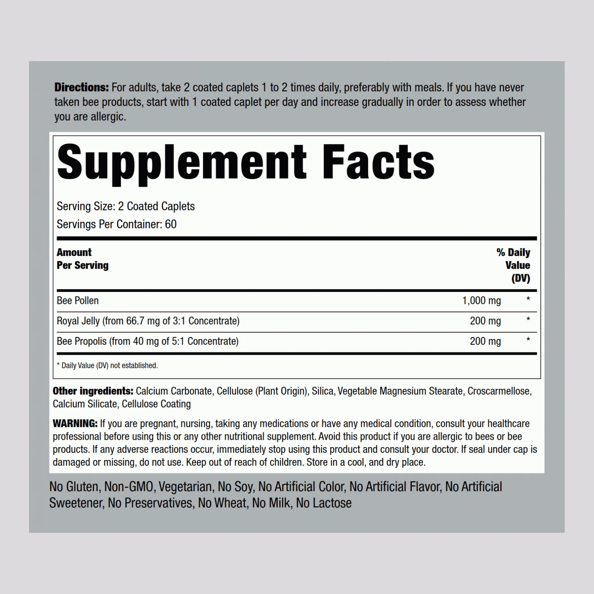 Supreme Bee Pollen Complex, 120 Coated Caplets, 2 Bottles - Image 2