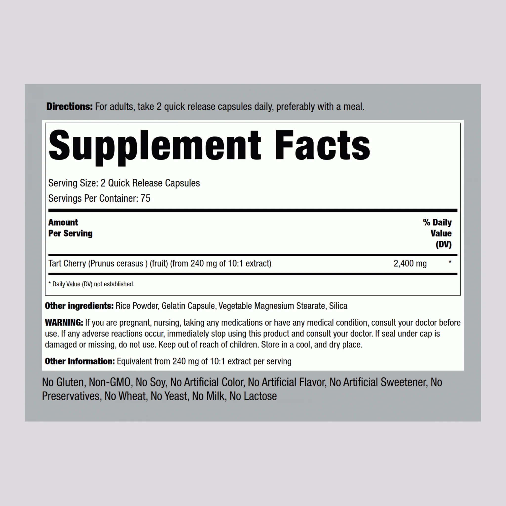 Tart Cherry, 2400 mg (per serving), 150 Quick Release Capsules - Image 2