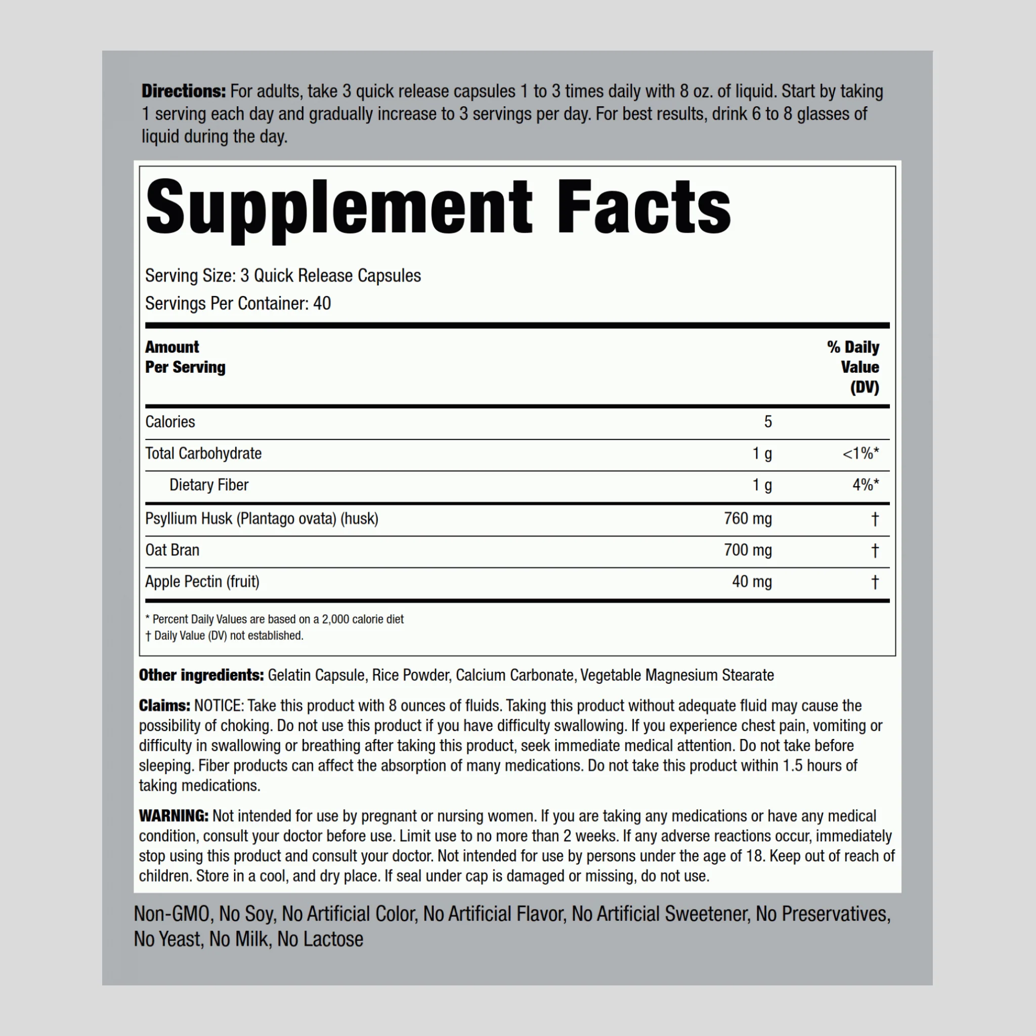Triple Action Fiber Complex, 120 Quick Release Capsules, 2 Bottles - Image 2