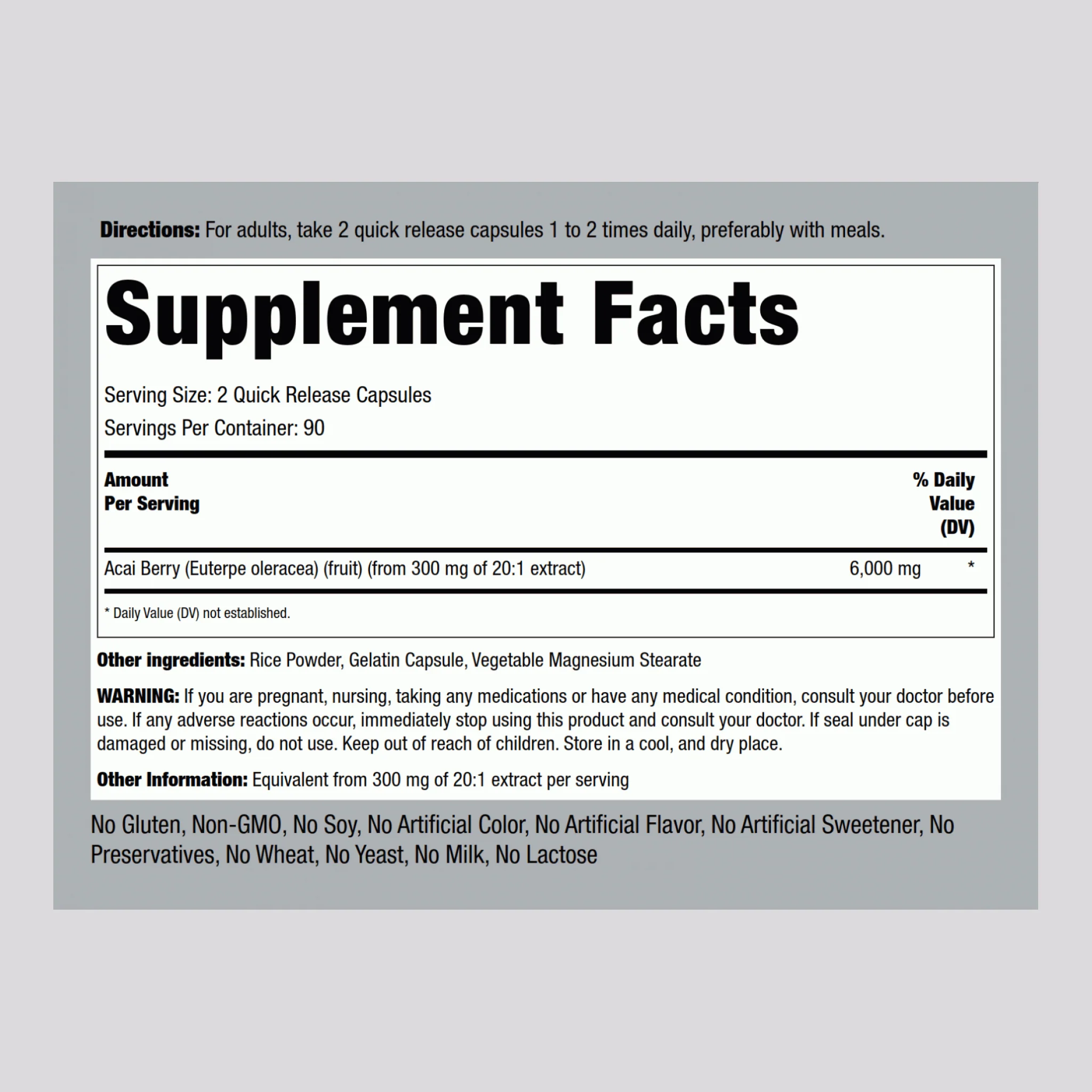 Triple Strength Acai Supreme, 6000 mg (per serving), 180 Quick Release Capsules, 2 Bottles - Image 2