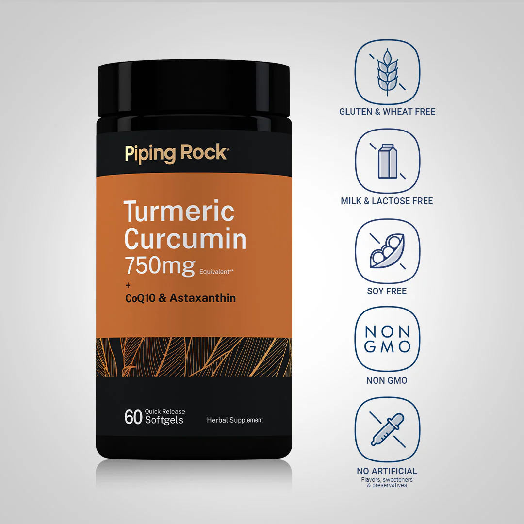 Turmeric Curcumin Plus Coq10 and Astaxanthin, 750 mg, 60 Quick Release Softgels - Image 4